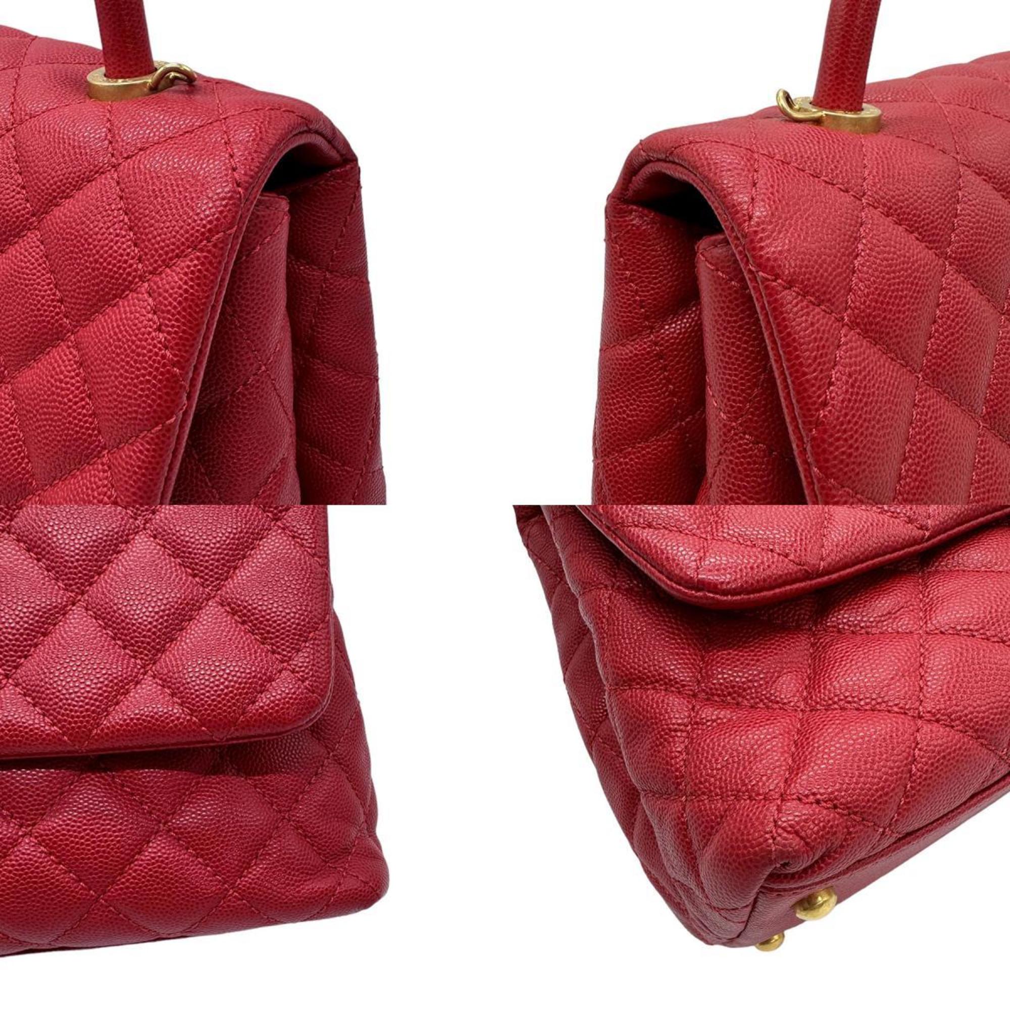 CHANEL Handbag Shoulder Bag Coco Handle 29 Caviar Skin Leather Red Women's z0578