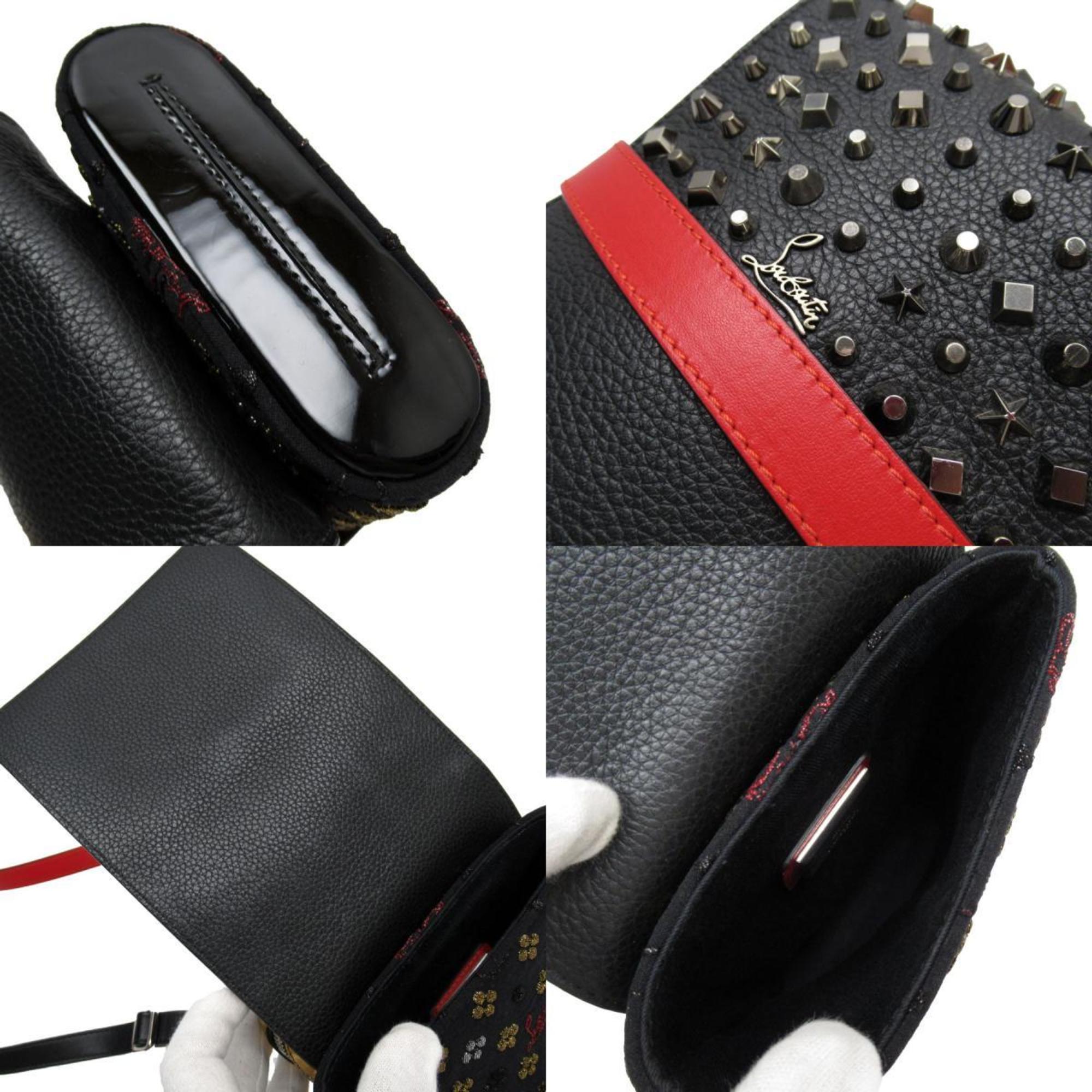 Christian Louboutin Shoulder Bag Leather/Studs Black/Gold/Red/Silver Unisex w0164g