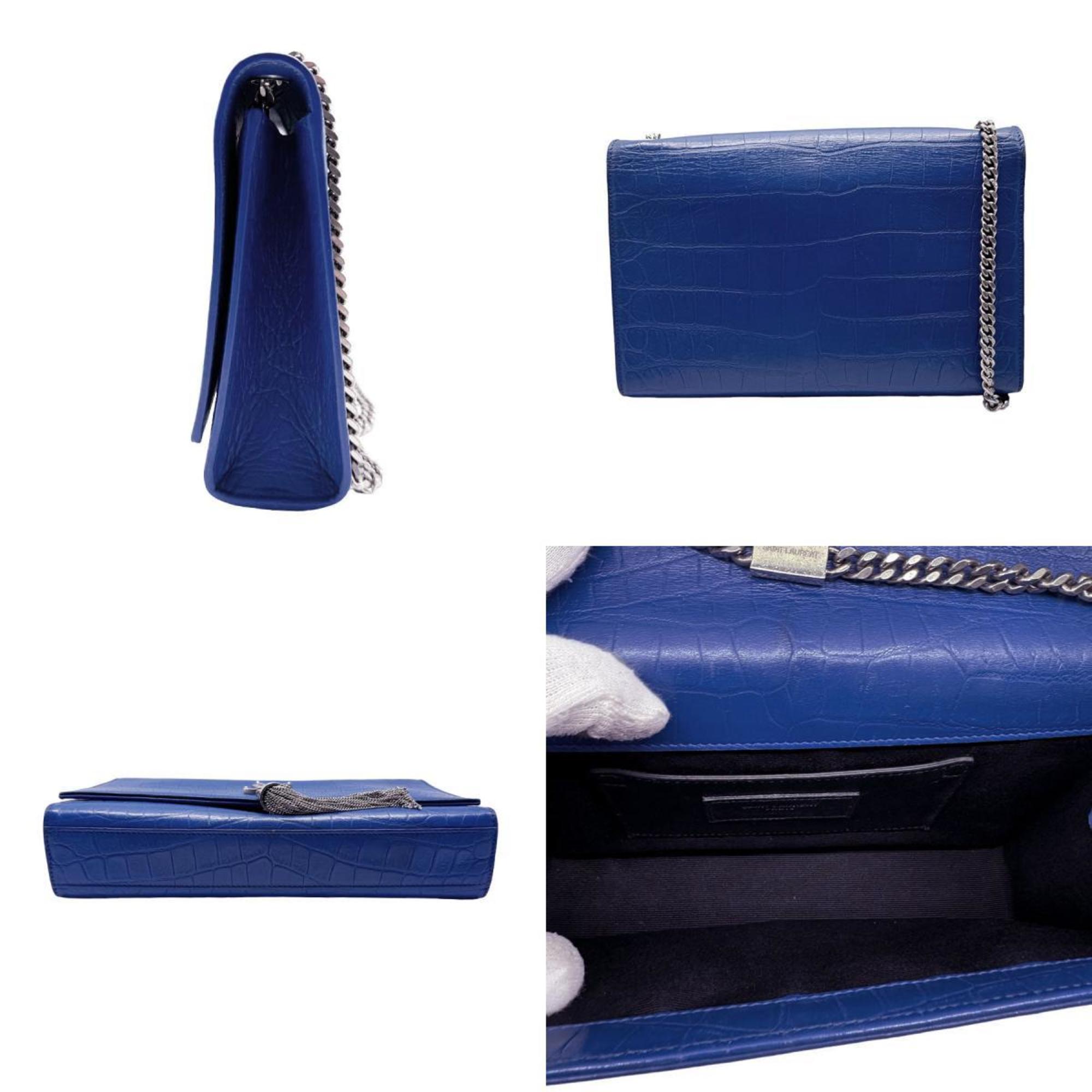 Saint Laurent shoulder bag in embossed leather, blue, for women, 354119 z0479