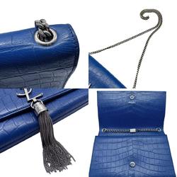 Saint Laurent shoulder bag in embossed leather, blue, for women, 354119 z0479