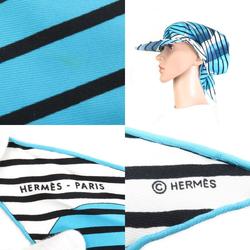 Hermes HERMES Sun Visor Silk Blue/White/Black Women's e58509f