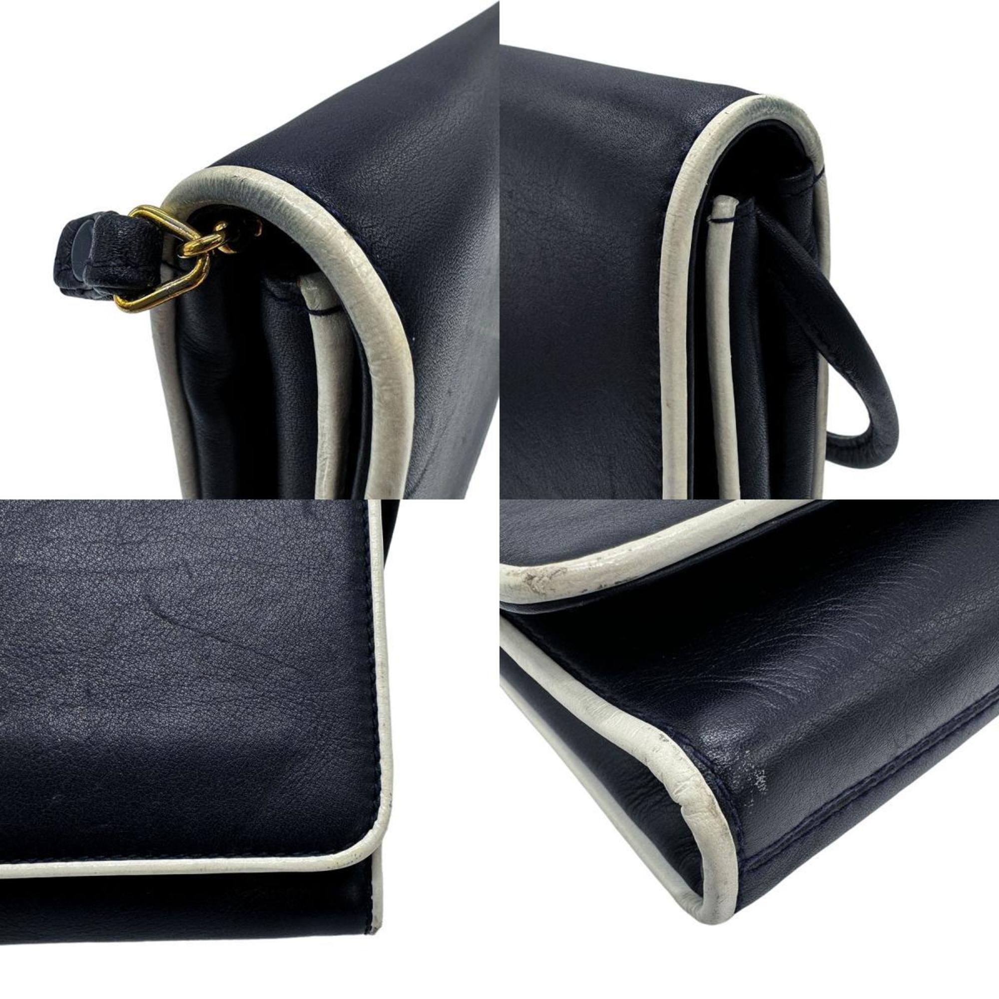 CELINE Shoulder Bag Leather Navy Women's z0667