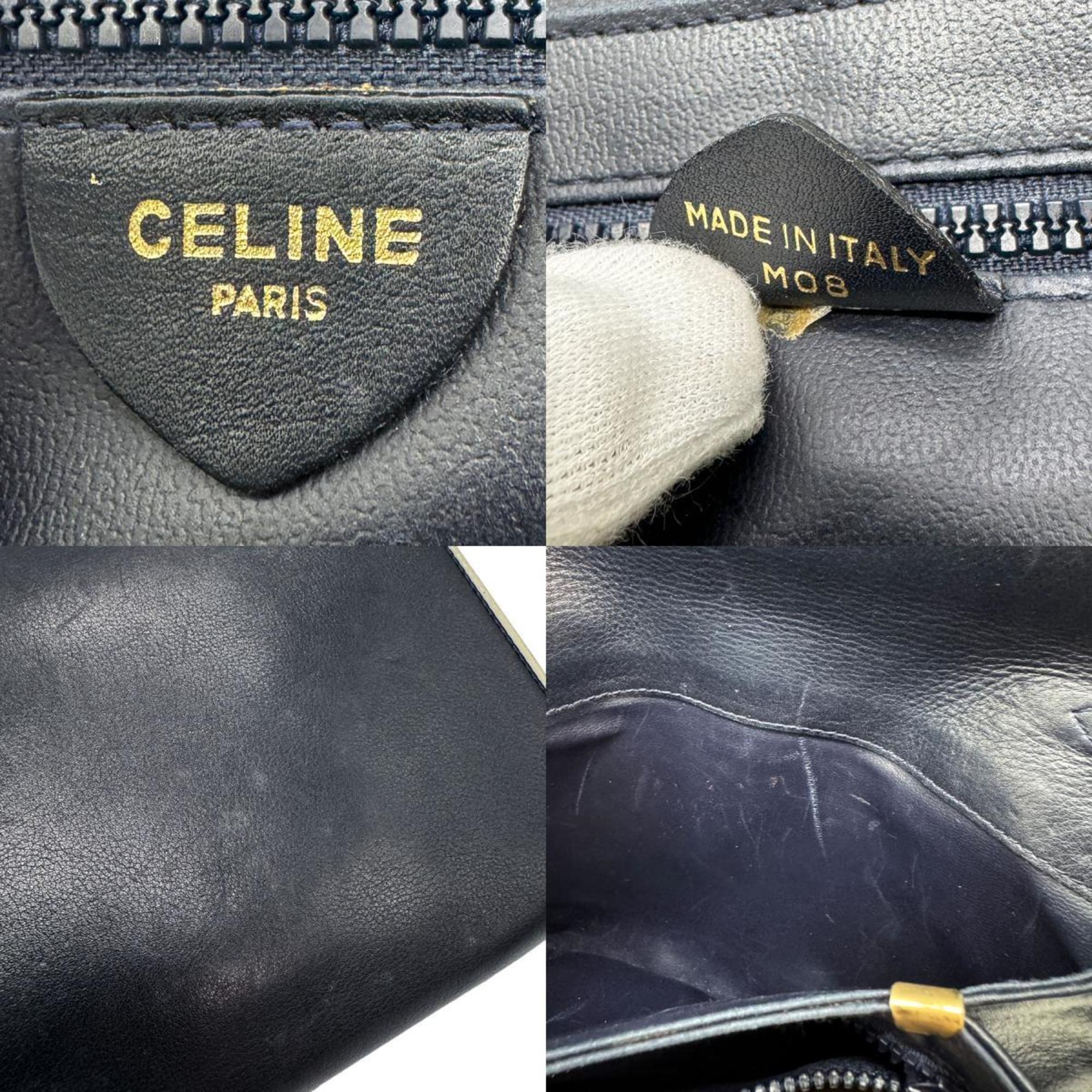CELINE Shoulder Bag Leather Navy Women's z0667