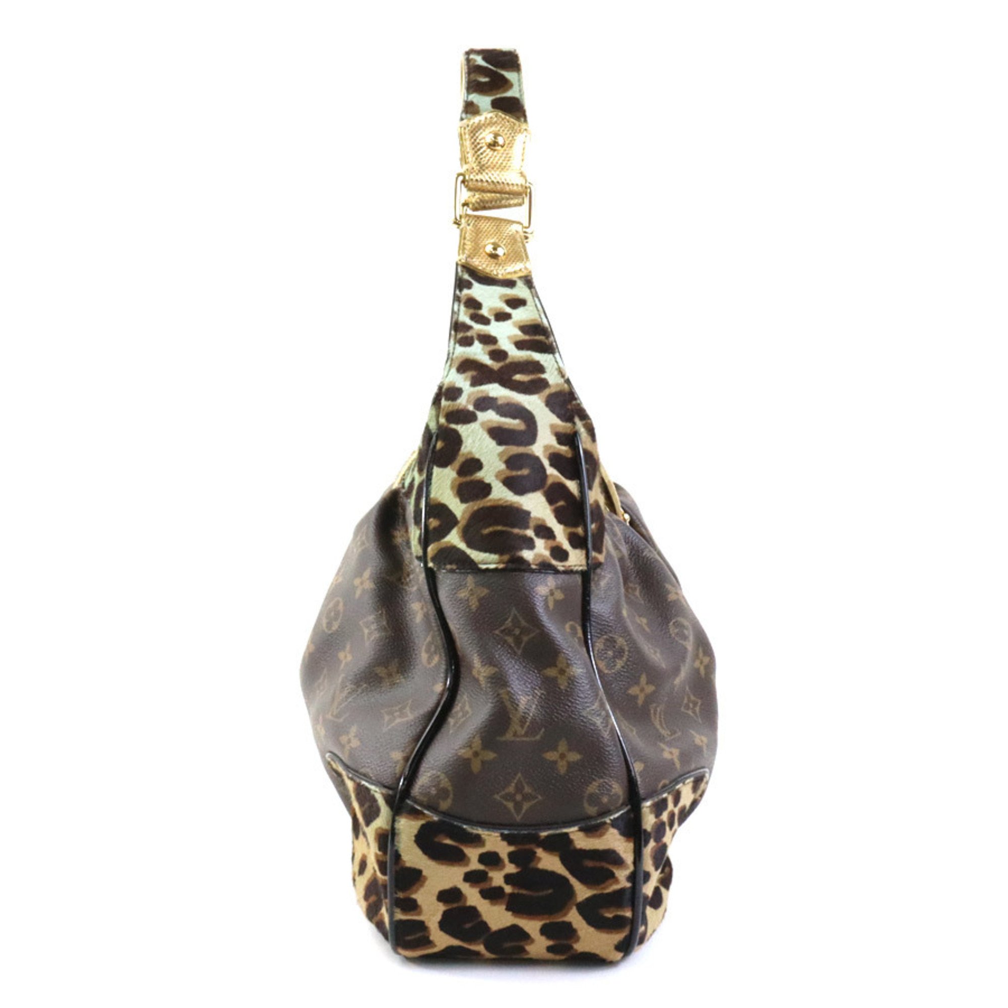 Louis Vuitton LOUIS VUITTON Shoulder Bag Monogram Leopard Polly Canvas/Pony Brown/Blue/Gold Gold Women's M95282 e58501f