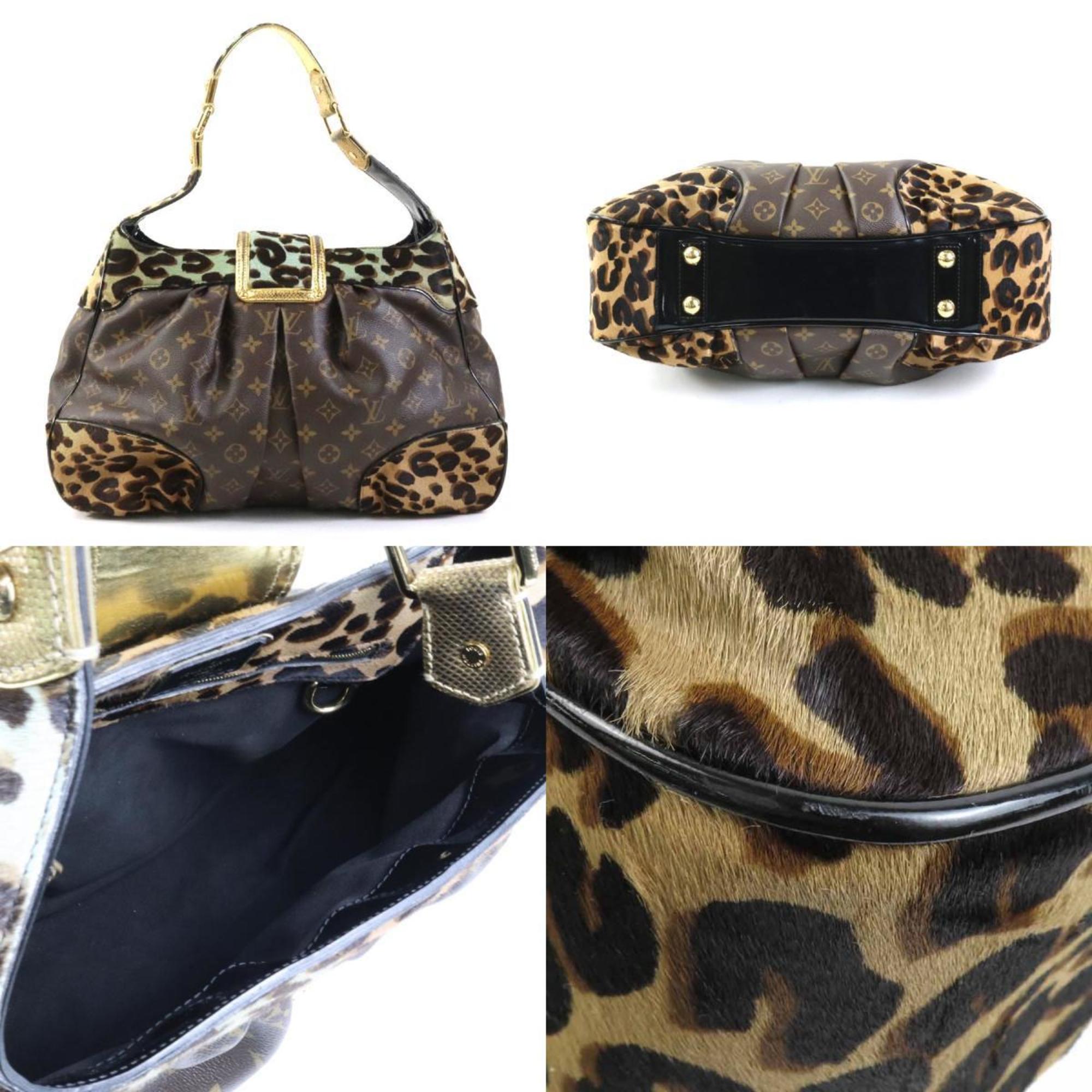 Louis Vuitton LOUIS VUITTON Shoulder Bag Monogram Leopard Polly Canvas/Pony Brown/Blue/Gold Gold Women's M95282 e58501f