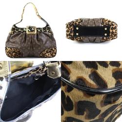 Louis Vuitton LOUIS VUITTON Shoulder Bag Monogram Leopard Polly Canvas/Pony Brown/Blue/Gold Gold Women's M95282 e58501f