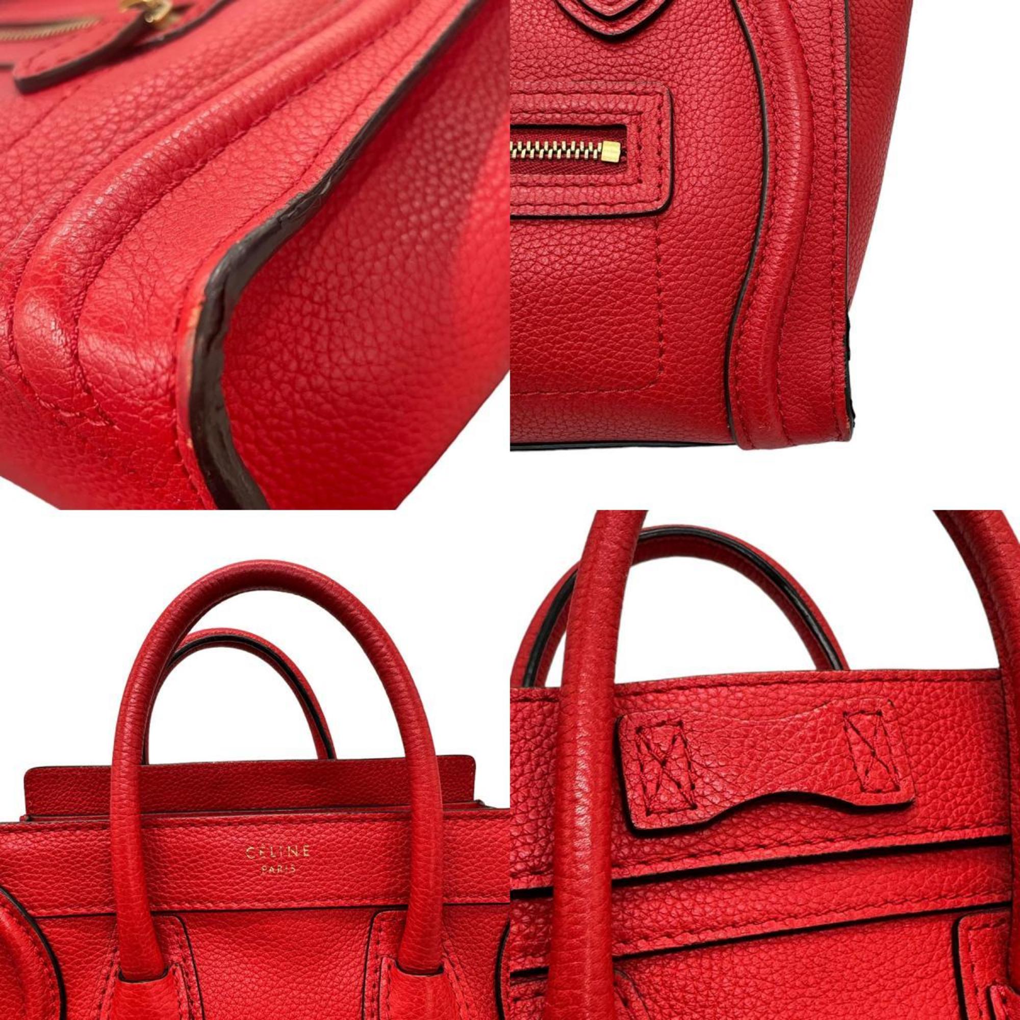 CELINE Handbag Shoulder Bag Luggage Nano Shopper Leather Red Women's z0585