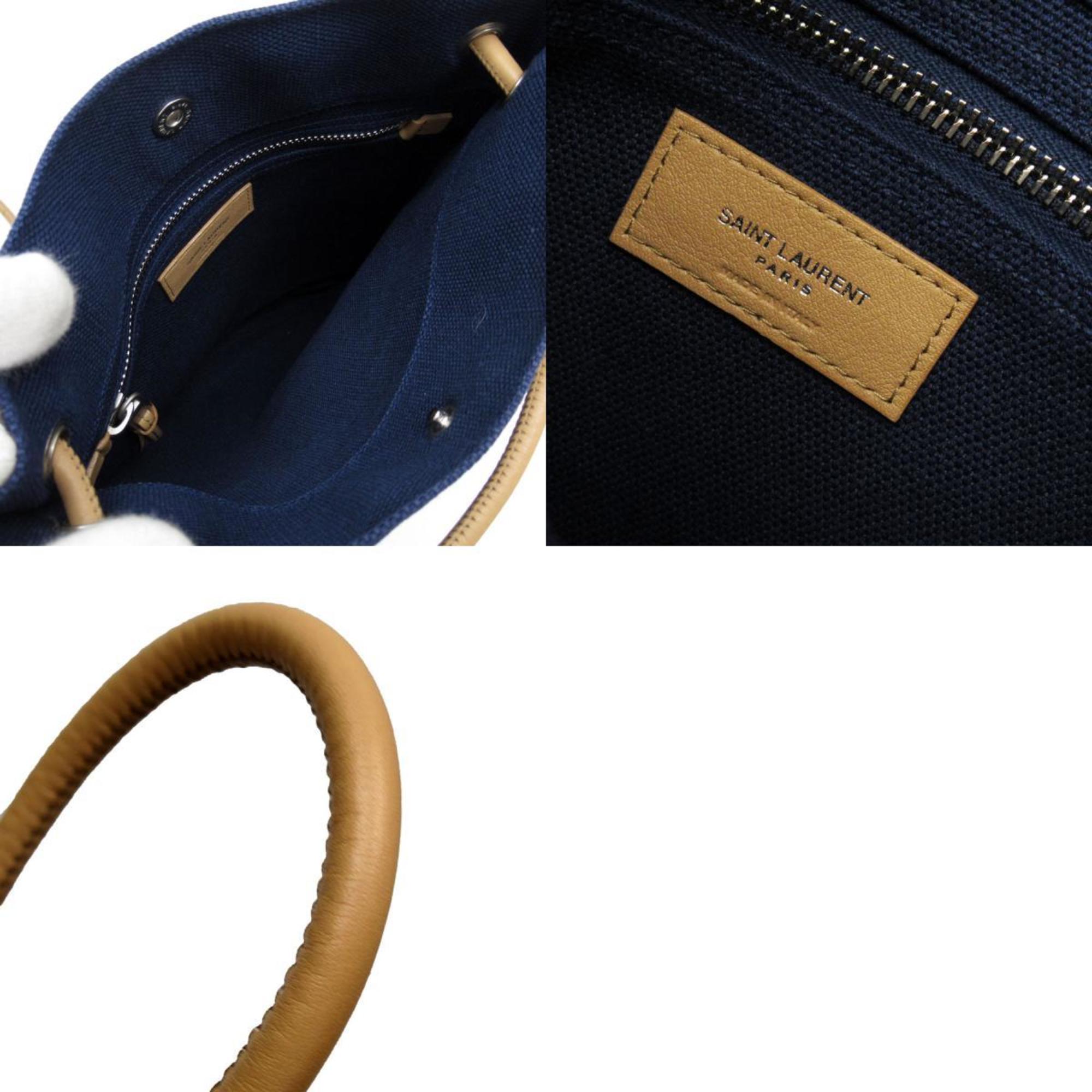 Saint Laurent shoulder bag, cotton canvas/leather, navy/beige, unisex, w0146g