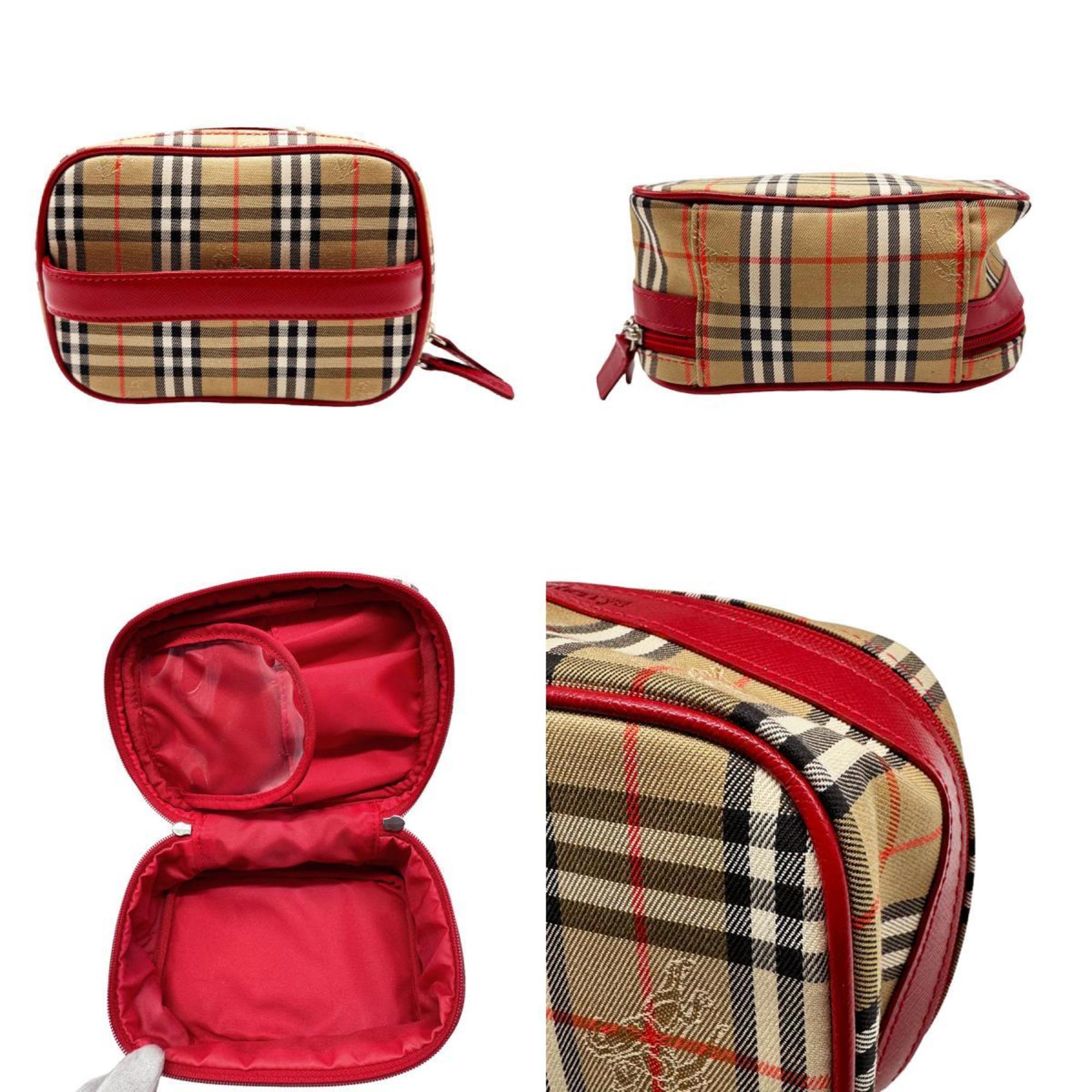 Burberrys Handbag Vanity Bag Pouch Leather/Canvas Red x Beige Women's z0467