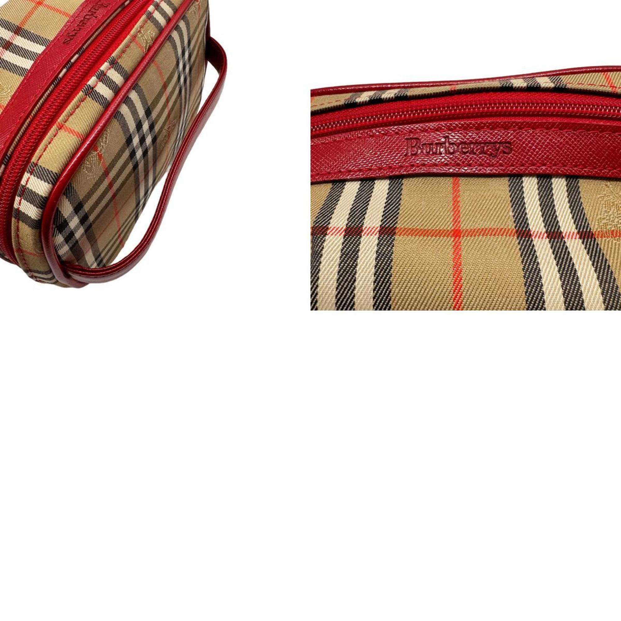 Burberrys Handbag Vanity Bag Pouch Leather/Canvas Red x Beige Women's z0467