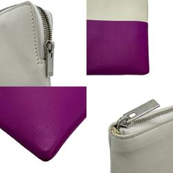 CELINE Clutch Bag Leather White x Purple Unisex z0596