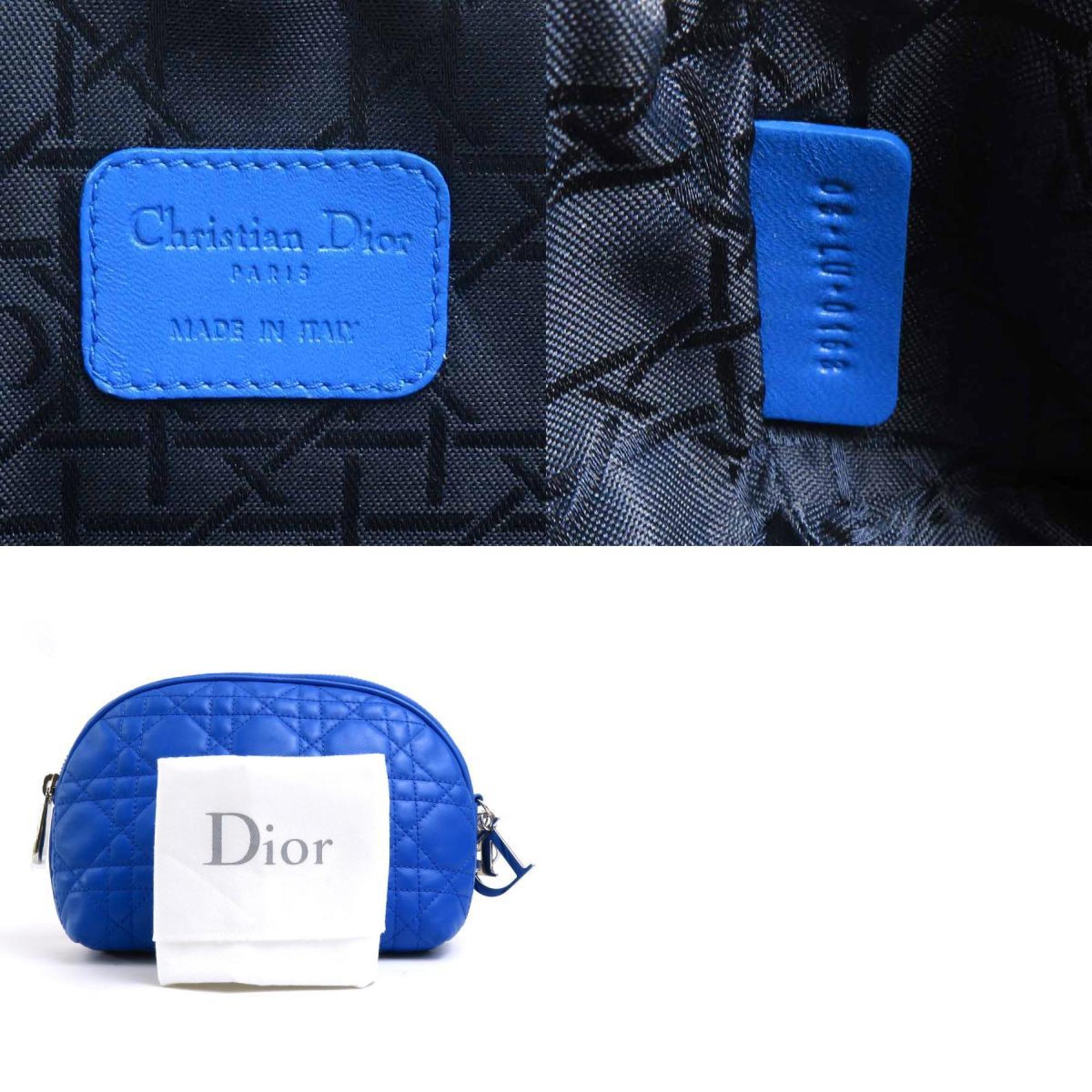 Christian Dior Lady Pouch Leather Blue Unisex h30241f