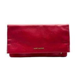 Saint Laurent Clutch Bag Leather Red Gold Women's z0432
