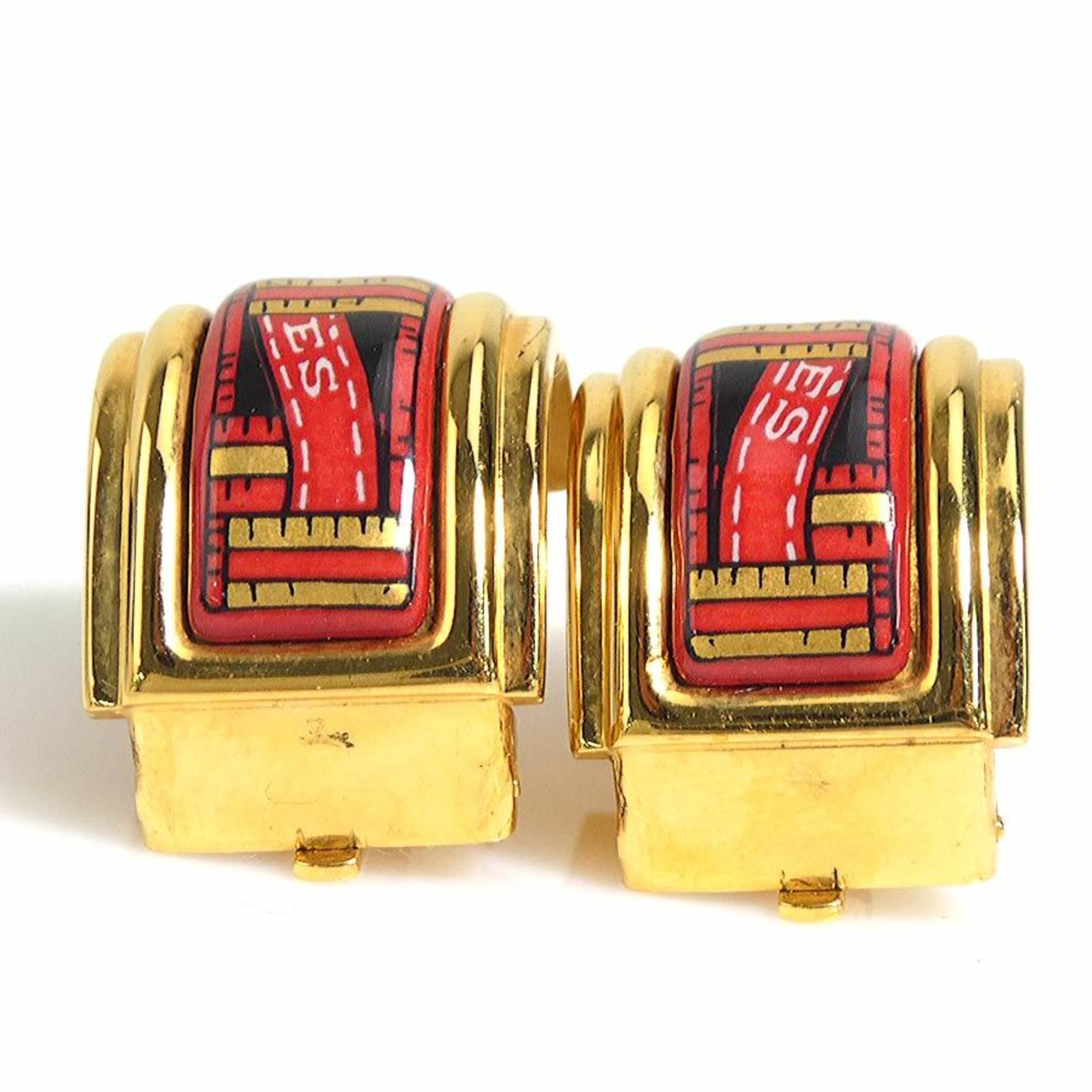 Hermes HERMES Earrings Cloisonne Metal/Enamel Gold/Red/Black Women's e58536g