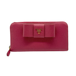 PRADA Round Long Wallet Saffiano Ribbon Leather Deep Pink Women's 1ML506 z0422
