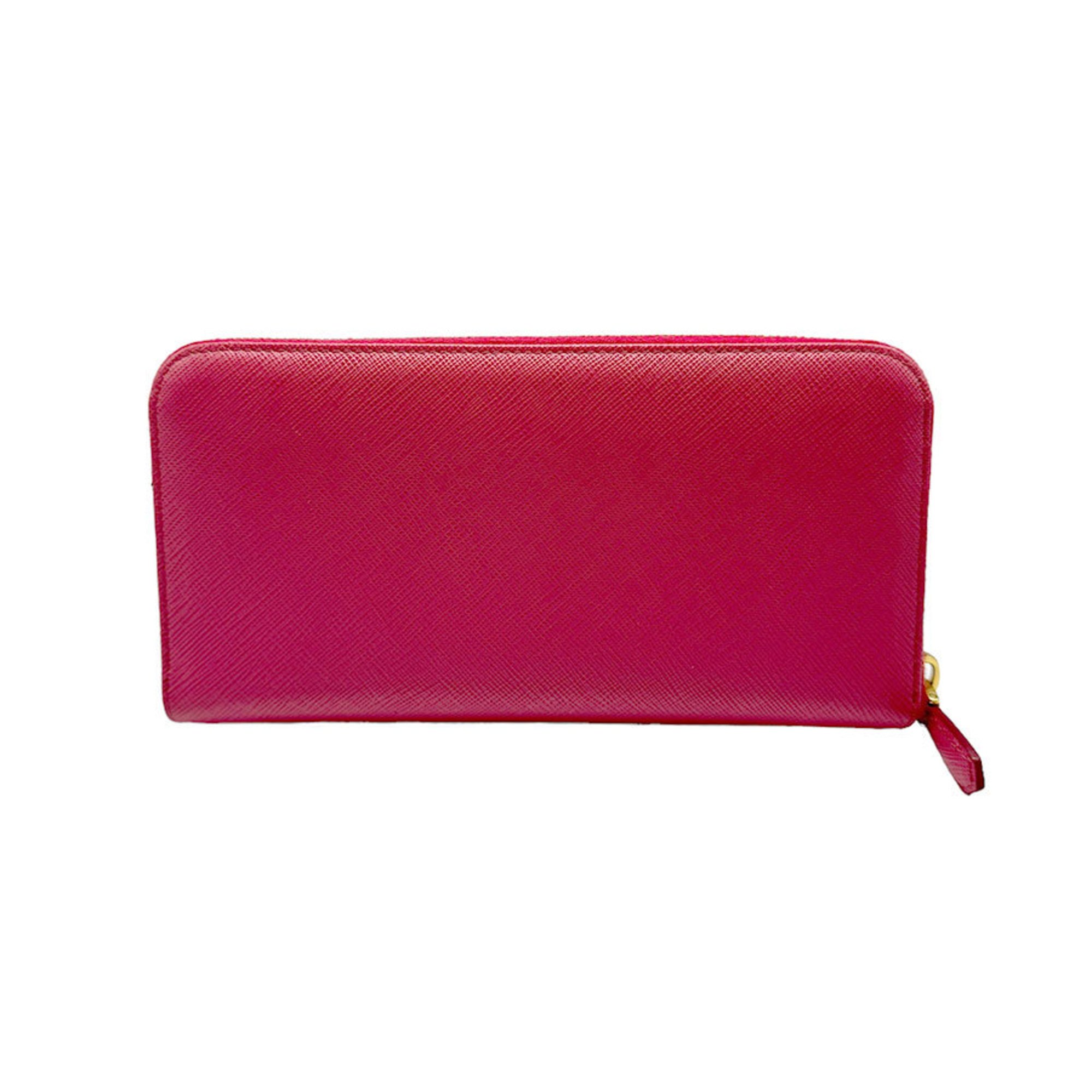 PRADA Round Long Wallet Saffiano Ribbon Leather Deep Pink Women's 1ML506 z0422