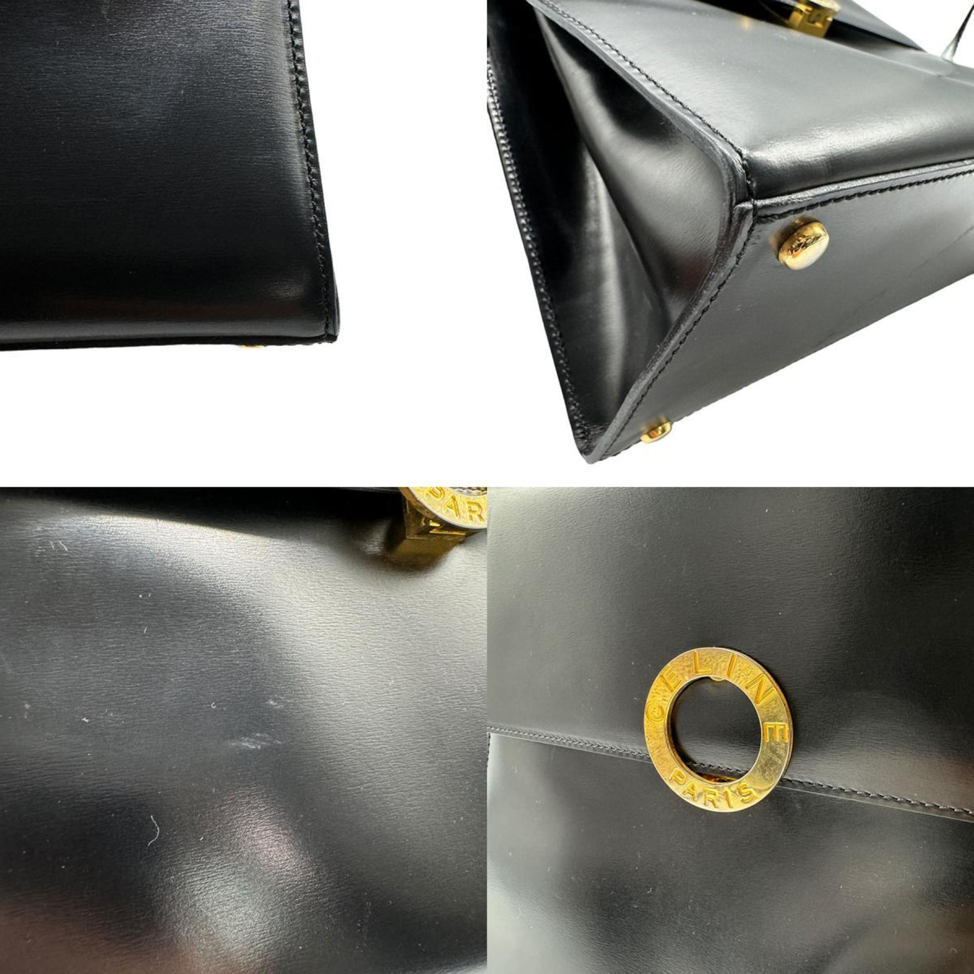 CELINE handbag shoulder bag leather black gold women's z0430