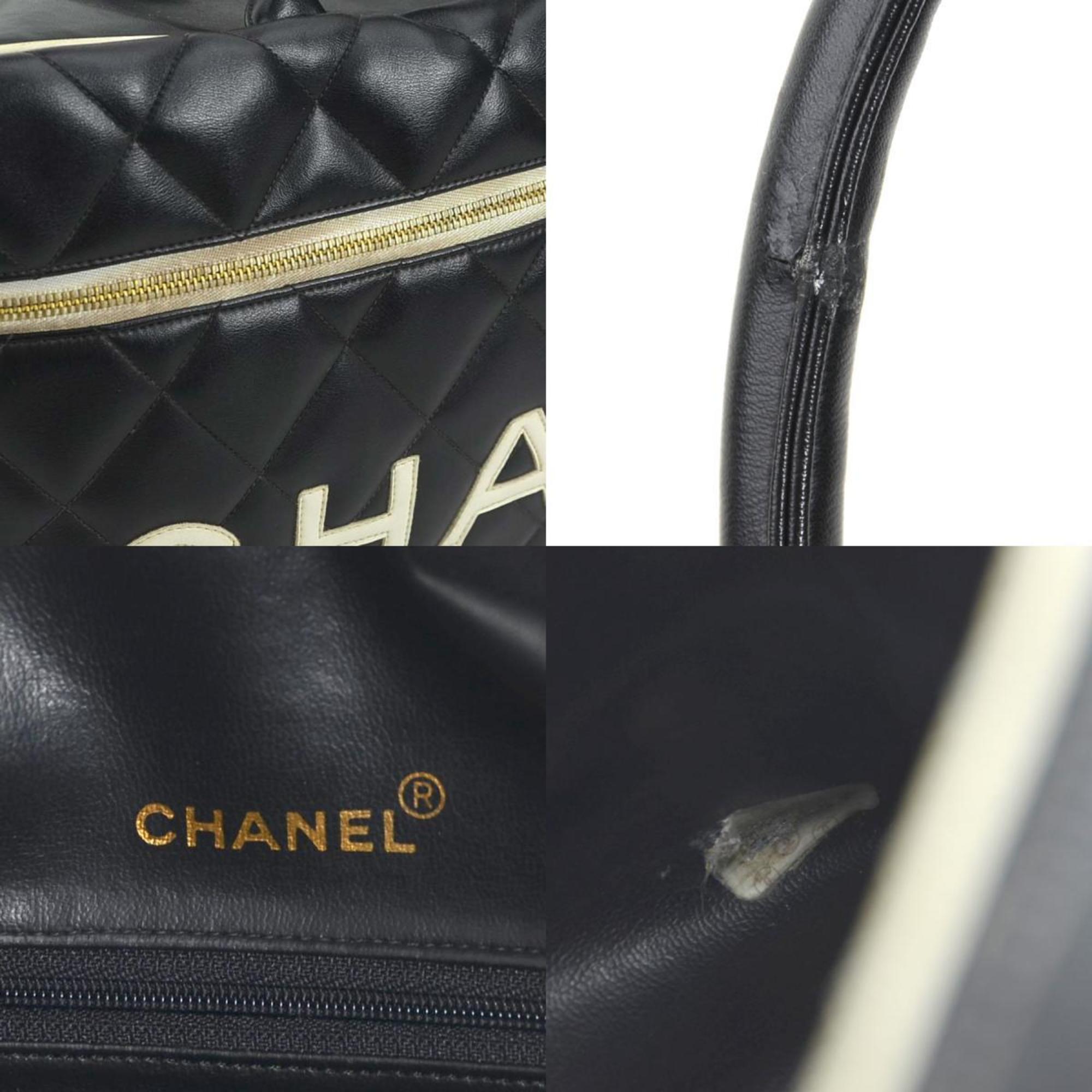 CHANEL Handbag Boston Bag Leather Black x White Unisex A05943 r9996a