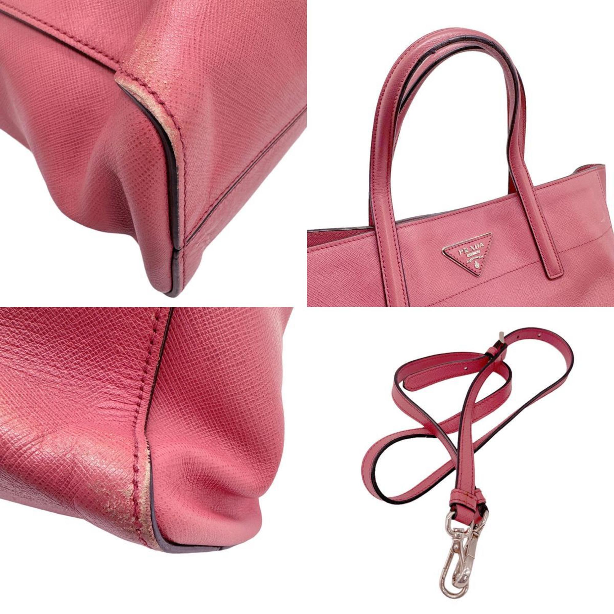 PRADA handbag shoulder bag leather pink ladies z0690