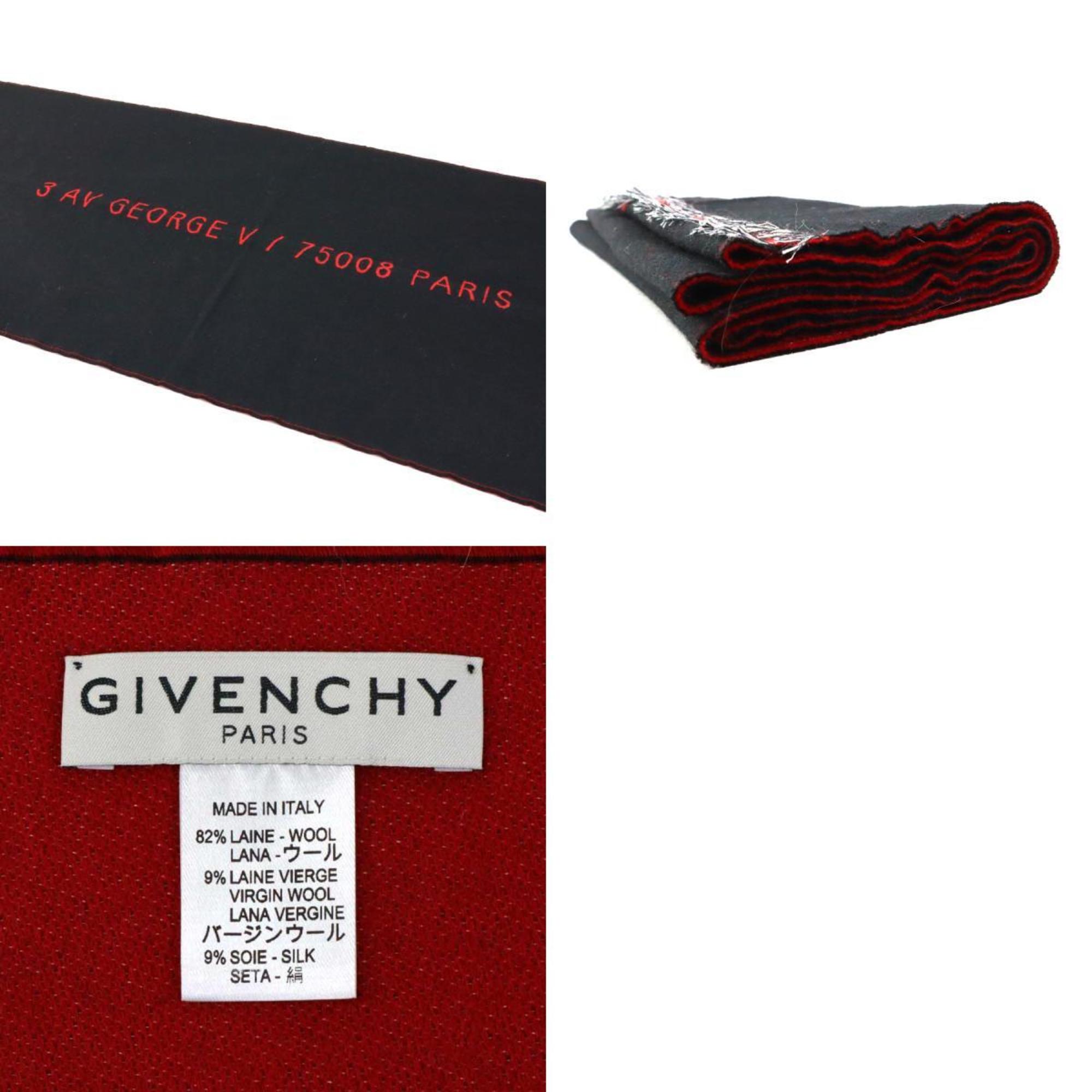 GIVENCHY Scarf Wool/Silk Black x Red Unisex h30221f