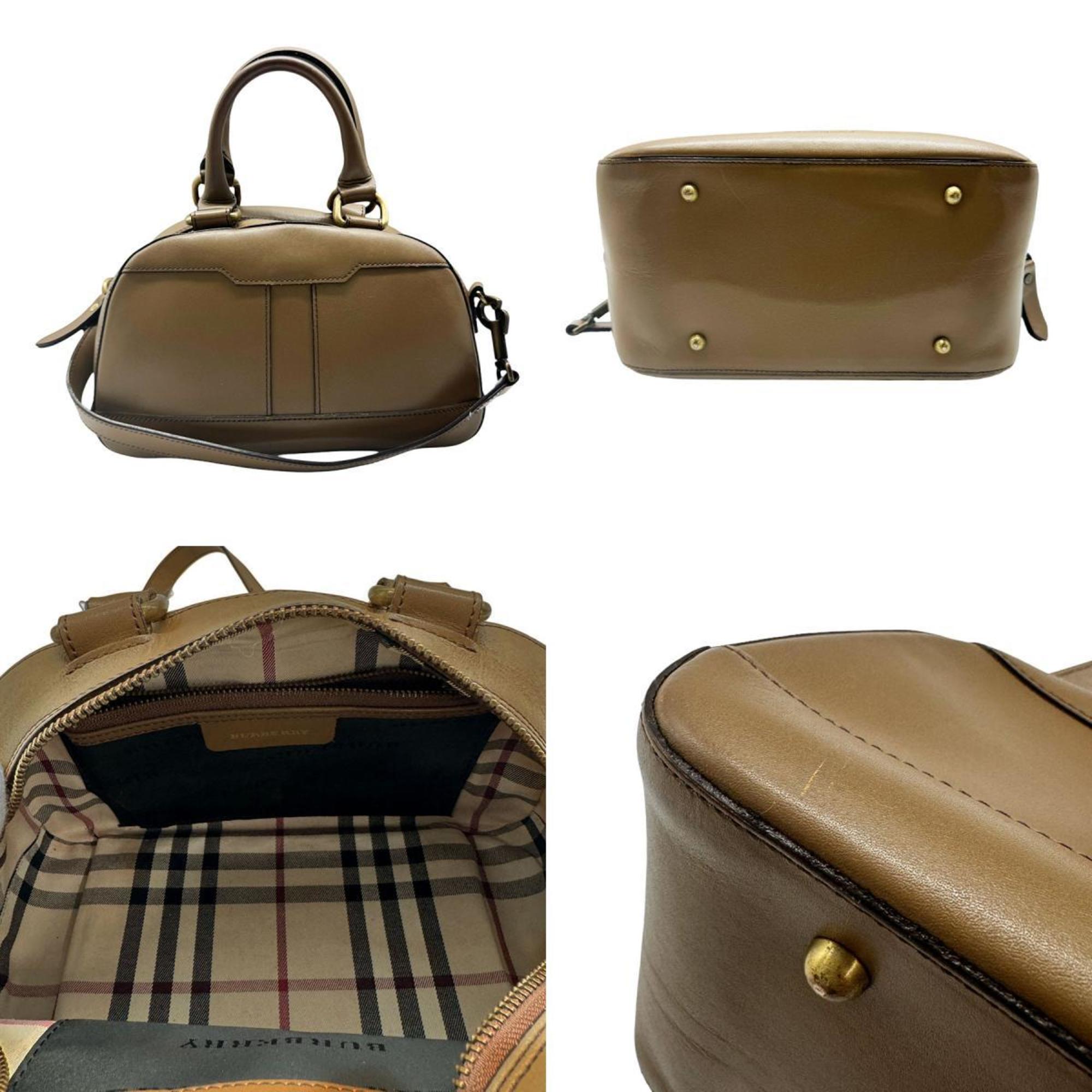 Burberry handbag shoulder bag leather brown ladies z0439