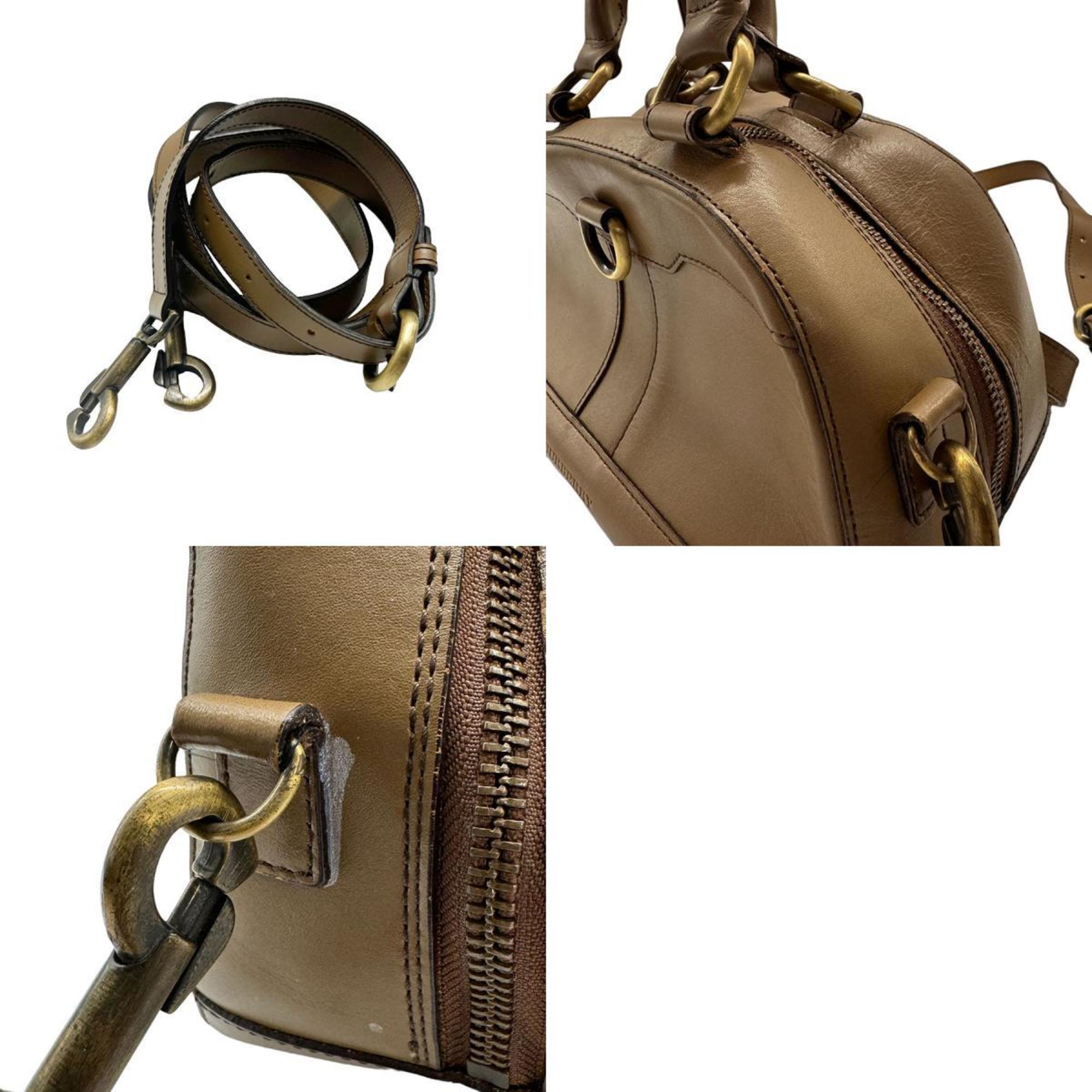 Burberry handbag shoulder bag leather brown ladies z0439