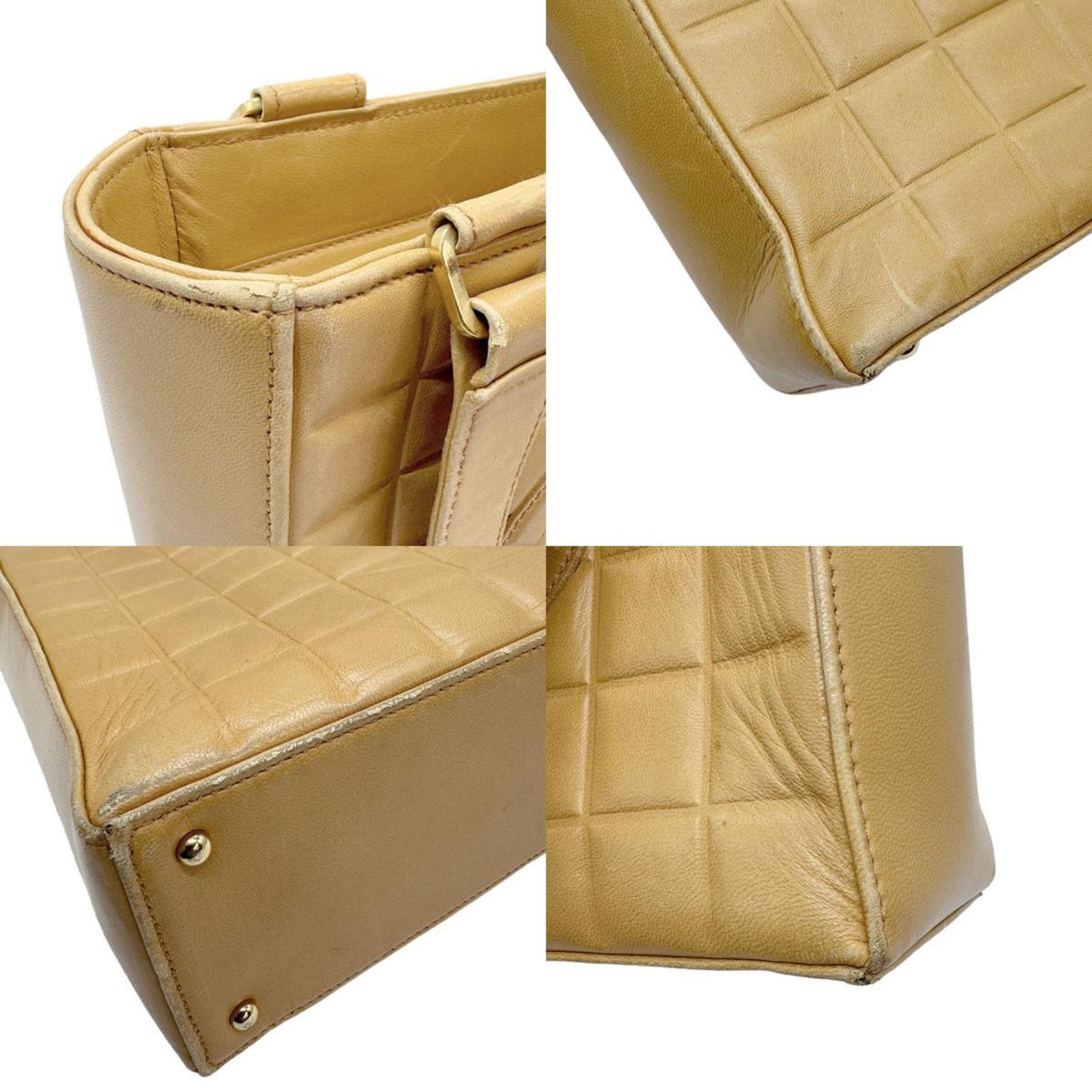 CHANEL Handbag Chocolate Bar Leather Beige Women's z0549