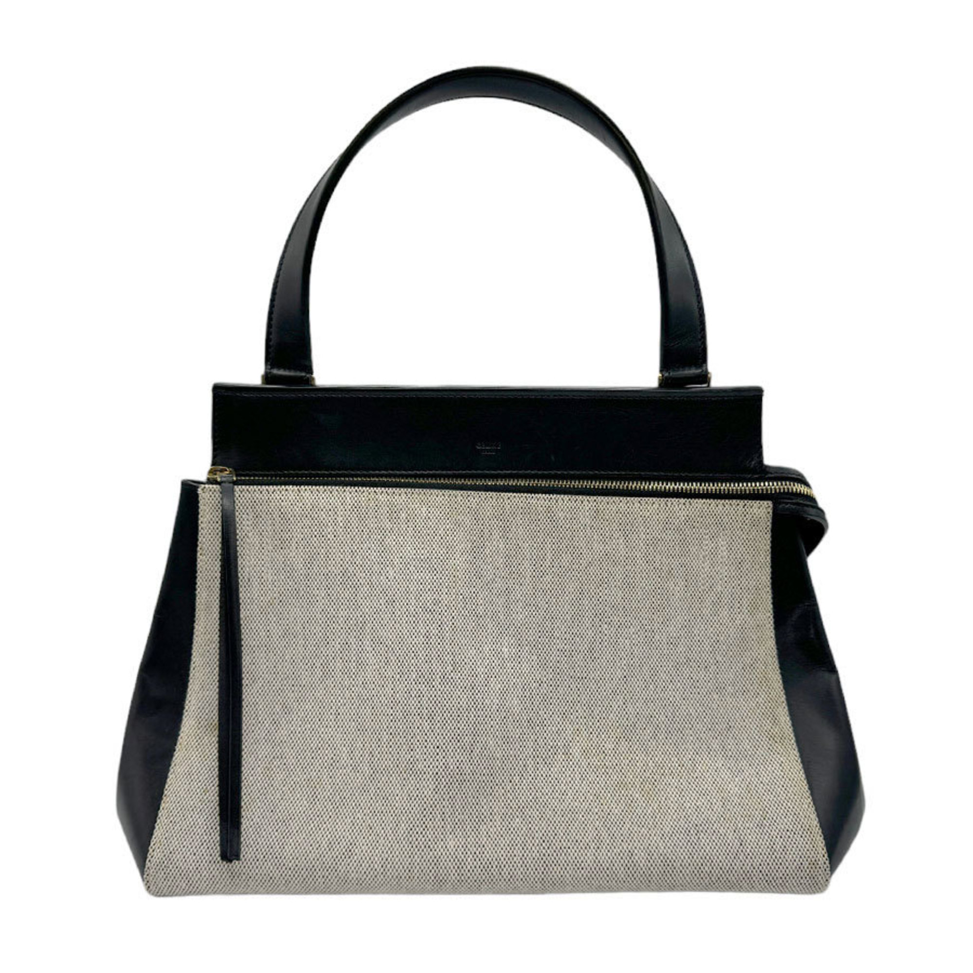 CELINE Handbag Edge Leather/Canvas Navy x Beige Women's z0634