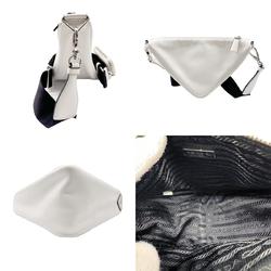 PRADA Shoulder Bag Triangle Leather/Canvas Off-White/Black Silver Women's z0477