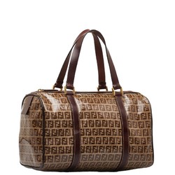 FENDI Zucchino Handbag Boston Bag 16327 Beige Brown Vinyl Leather Women's