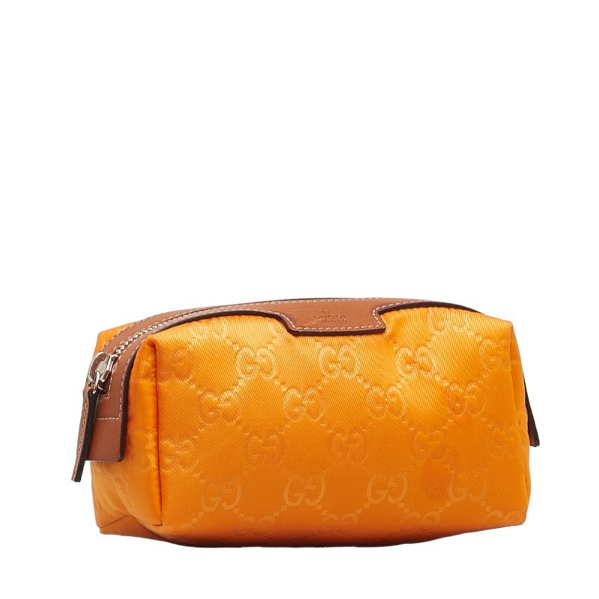 Gucci GG Nylon Pouch 256639 Orange Brown Leather Women's GUCCI