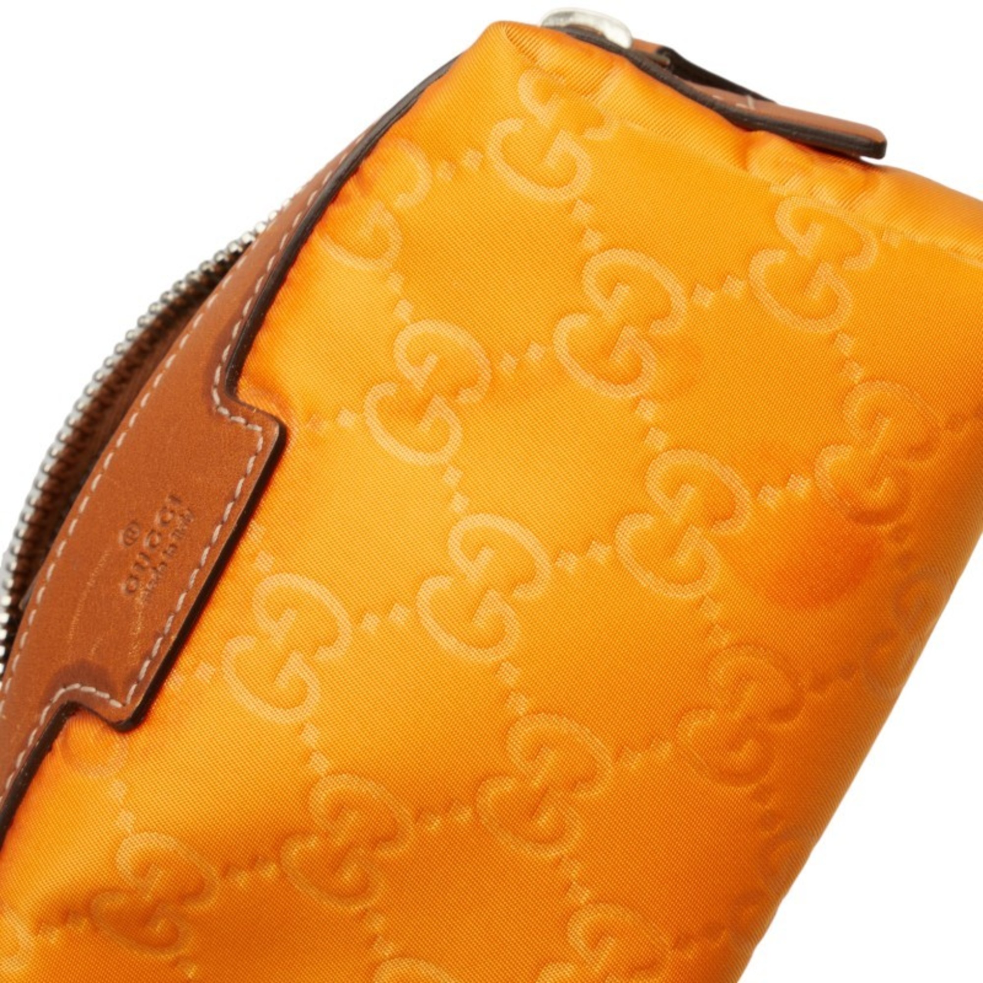 Gucci GG Nylon Pouch 256639 Orange Brown Leather Women's GUCCI