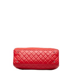 Chanel Coco Mark Matelasse Chain Shoulder Bag Tote Red Silver Leather Women's CHANEL