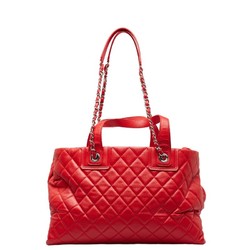 Chanel Coco Mark Matelasse Chain Shoulder Bag Tote Red Silver Leather Women's CHANEL