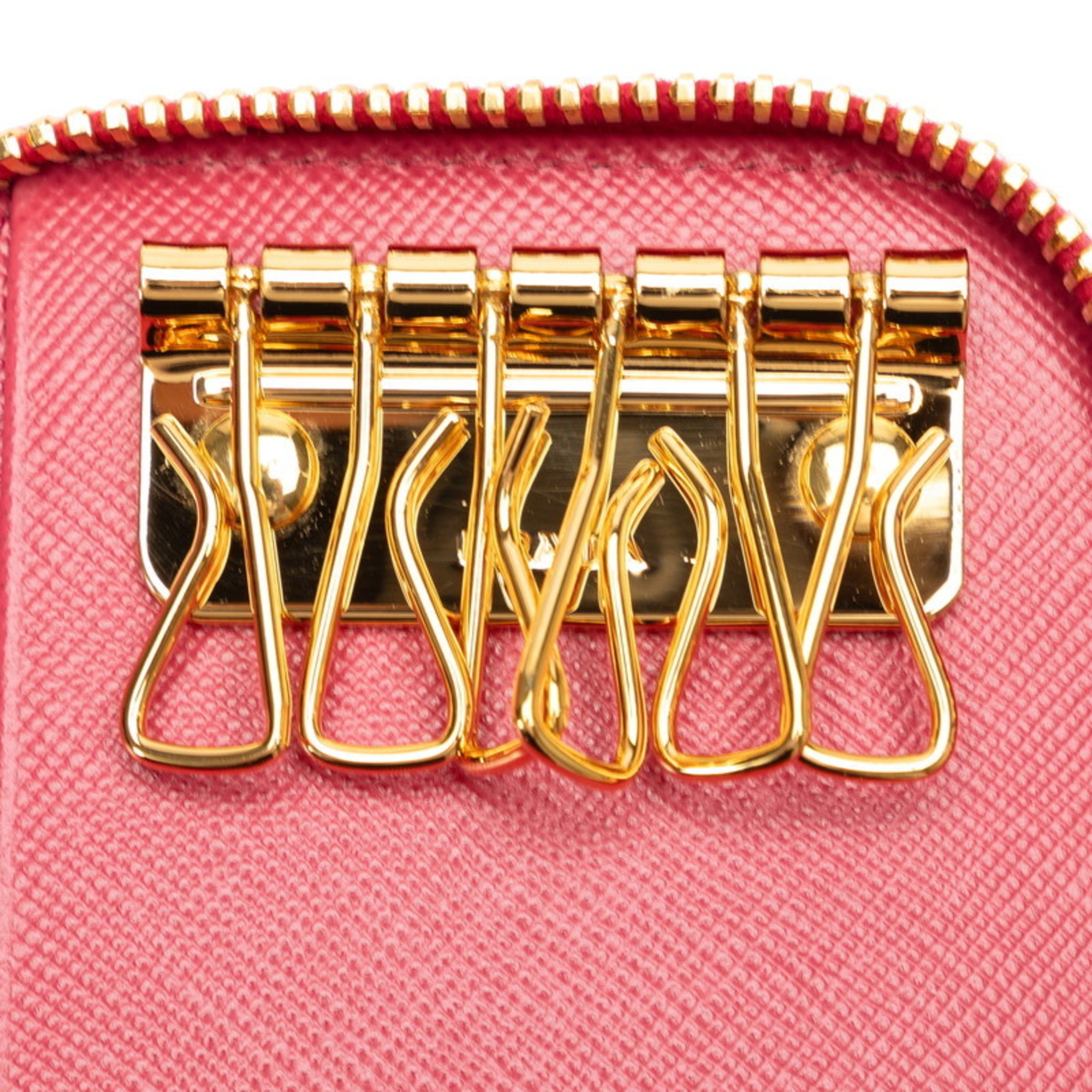 Prada Saffiano 6-ring round key case 1M0604 Pink leather Women's PRADA