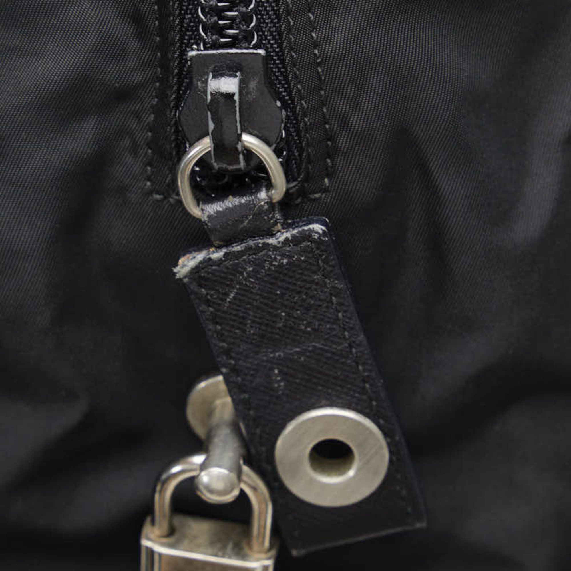 Prada Triangle Plate Saffiano Handbag Black Nylon Leather Women's PRADA