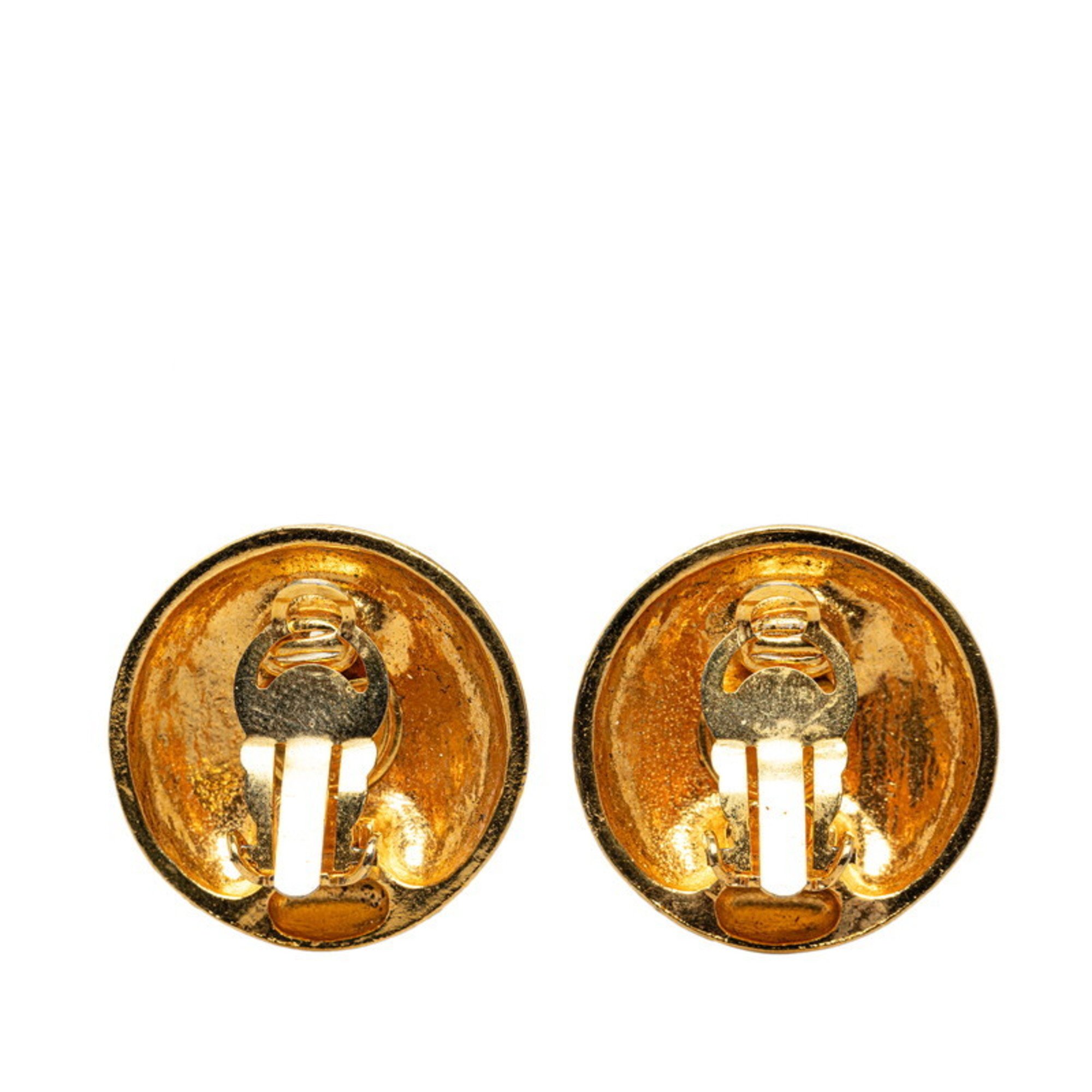 Chanel Mademoiselle Round Earrings Gold Plated Women's CHANEL