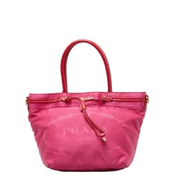 Prada Jacquard Handbag Pink Red Nylon Patent Leather Women's PRADA