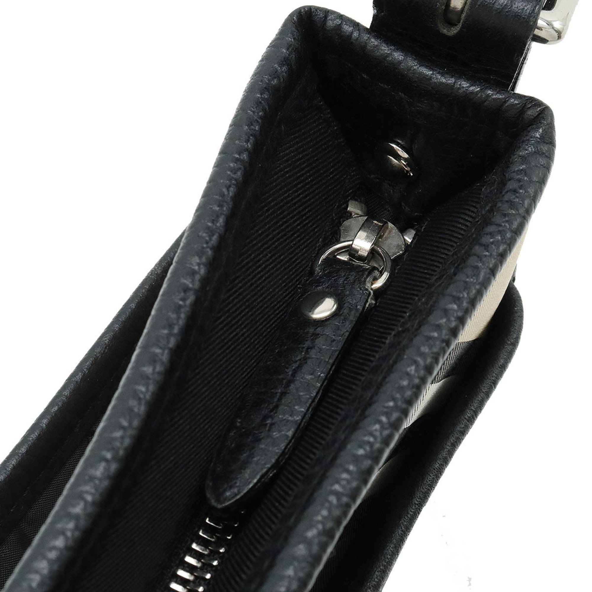 BURBERRY Checked shoulder bag Nylon canvas Leather Black Beige Bordeaux