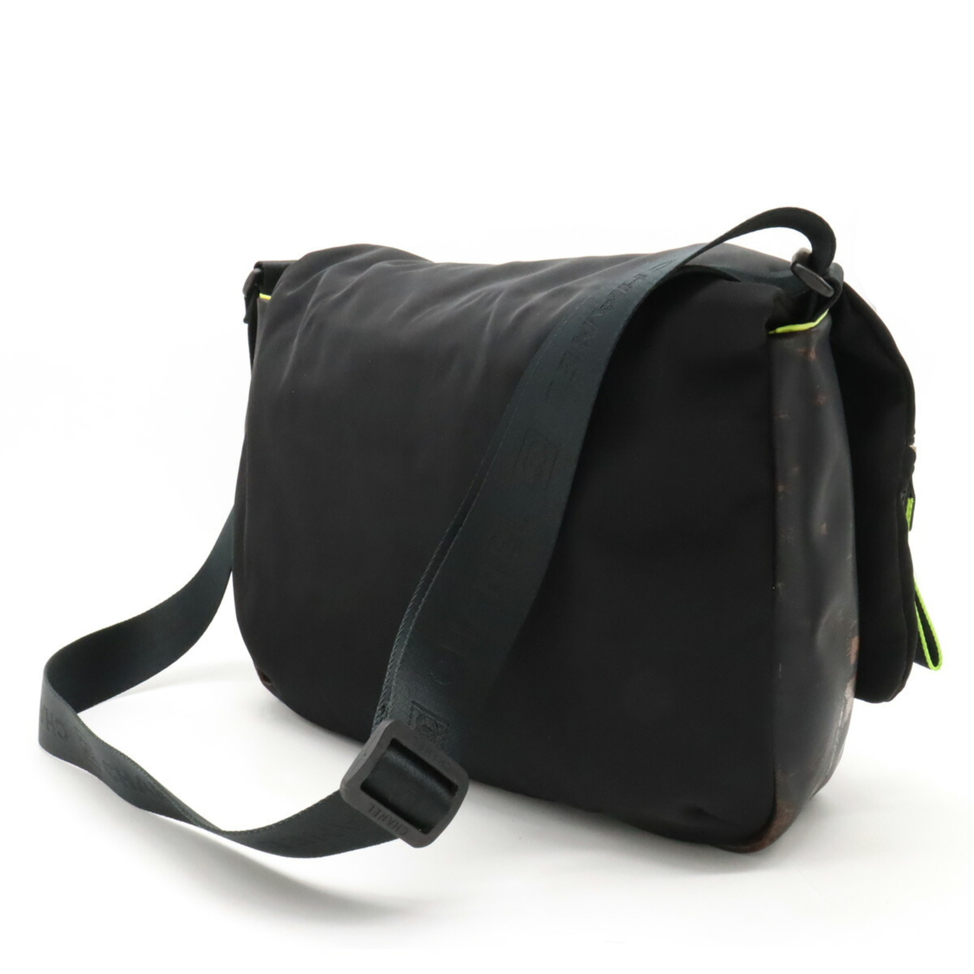 CHANEL Chanel Sport Line Coco Mark Shoulder Bag Nylon Rubber Black Neon Yellow A26709