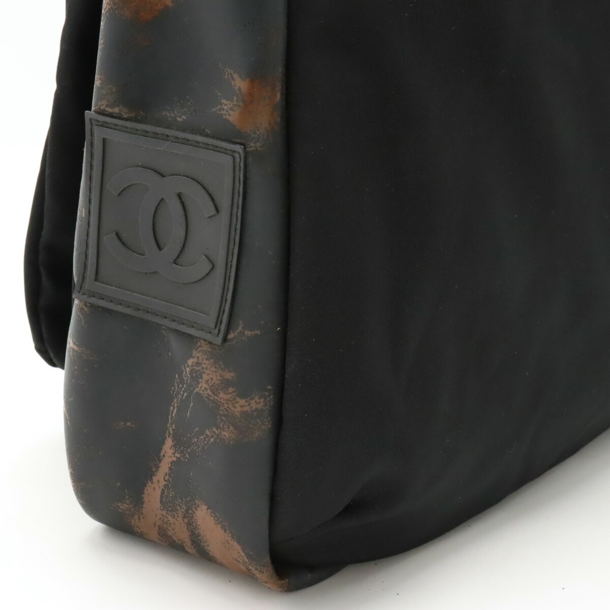 CHANEL Chanel Sport Line Coco Mark Shoulder Bag Nylon Rubber Black Neon Yellow A26709