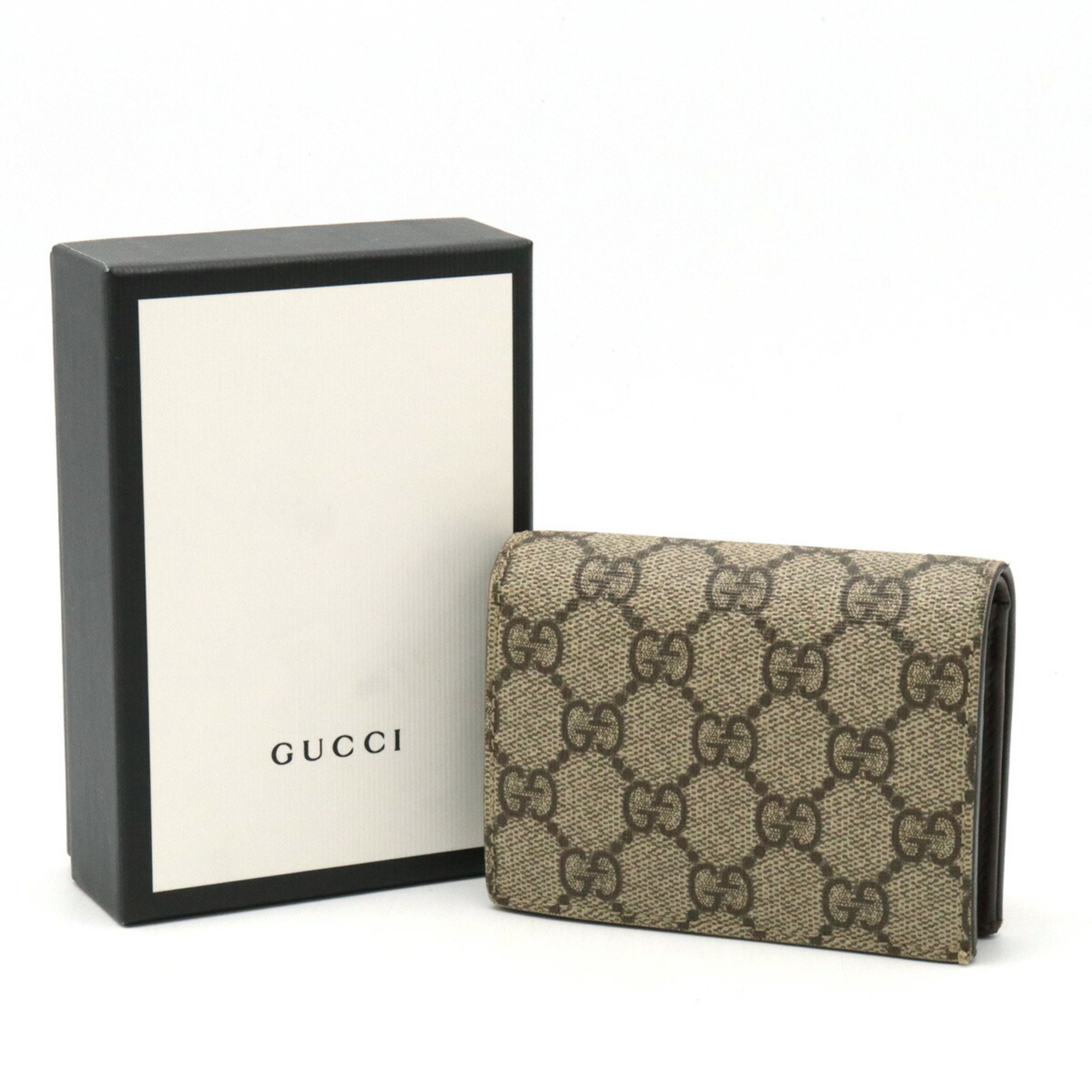 GUCCI GG Supreme Compact Wallet Bi-fold PVC Beige Dark Brown 508757