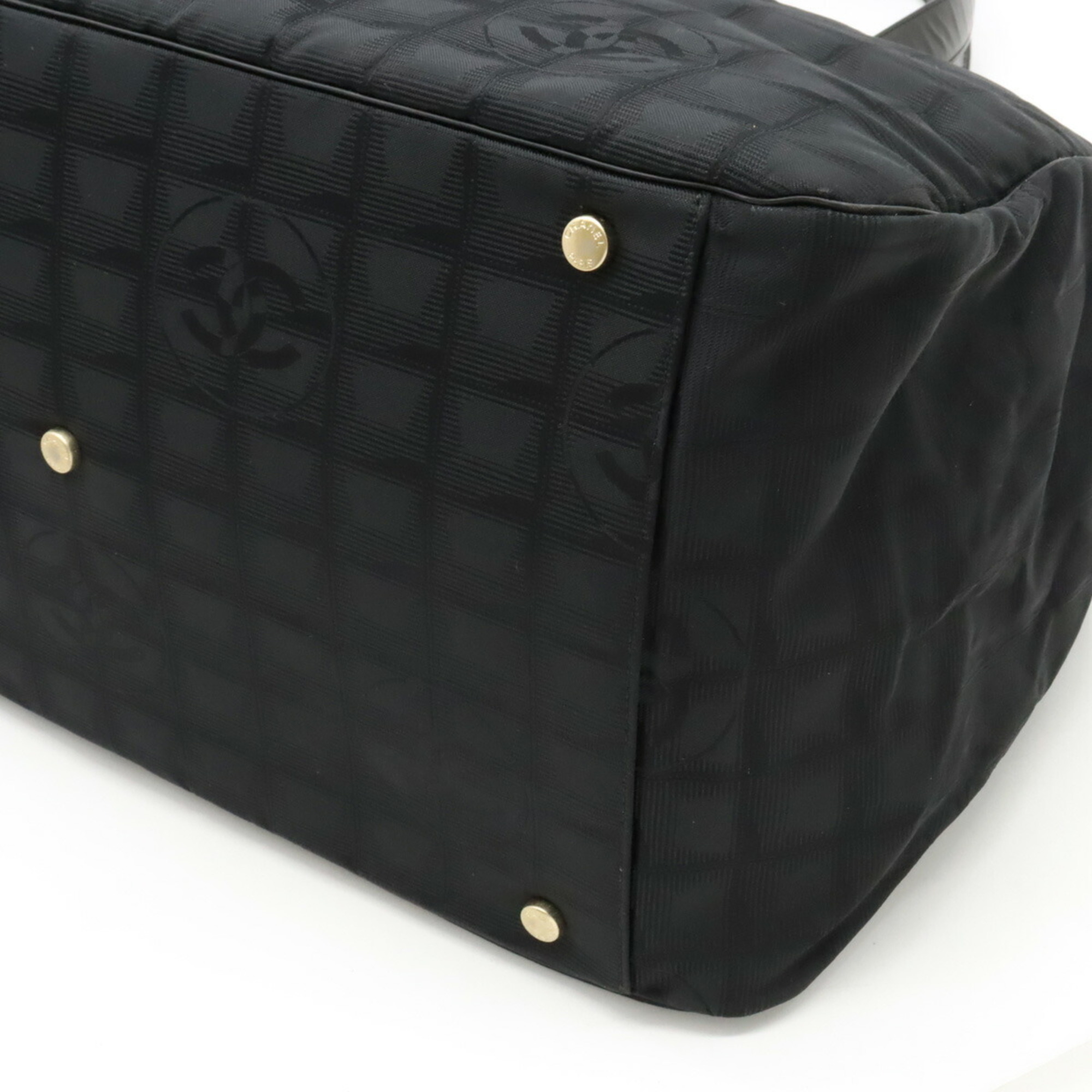 CHANEL New Travel Line Coco Mark Boston Bag Shoulder Nylon Jacquard Leather Black A30918