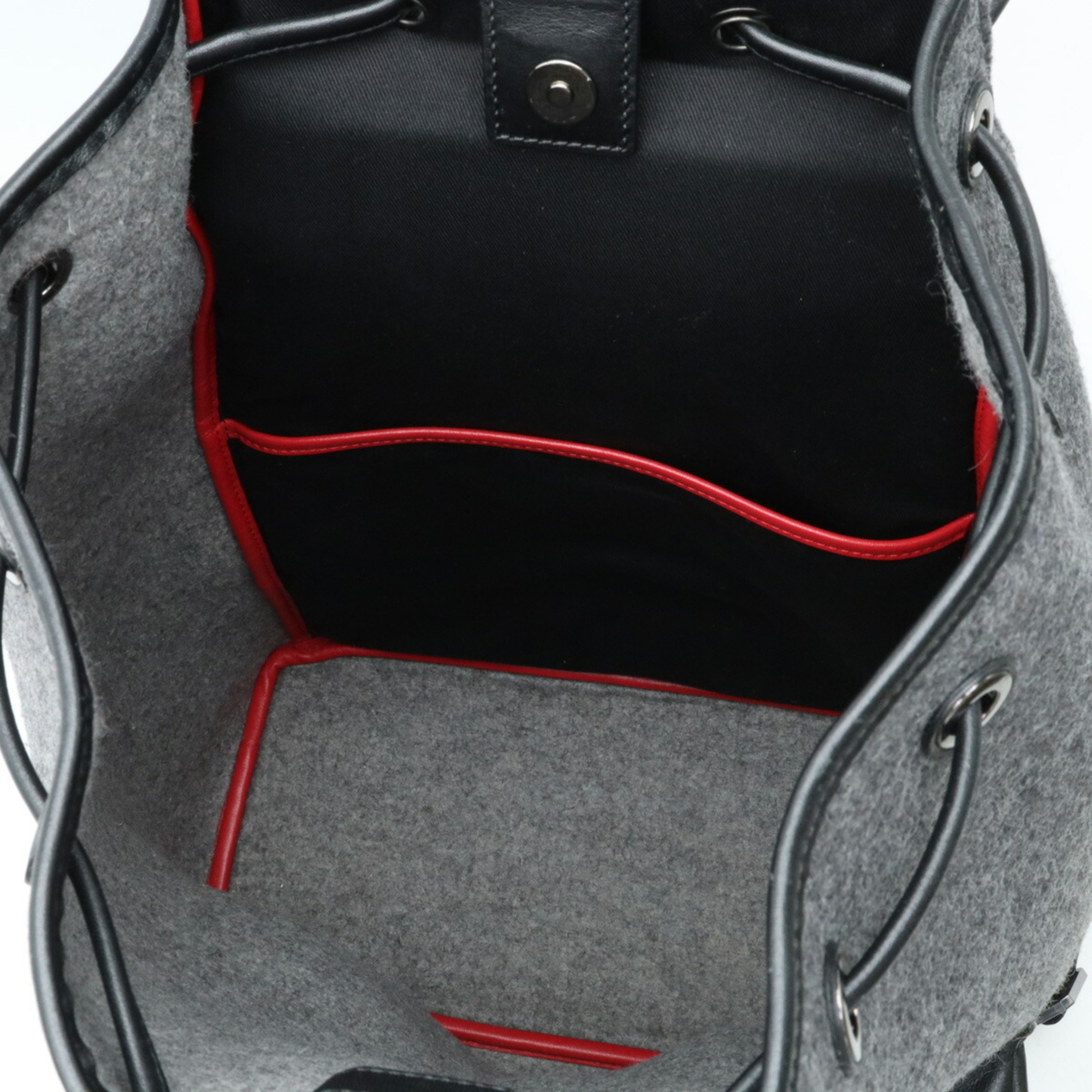 MCM Stadt Loden Backpack Wool Leather Grey Black Red MUK8ASD09EP001
