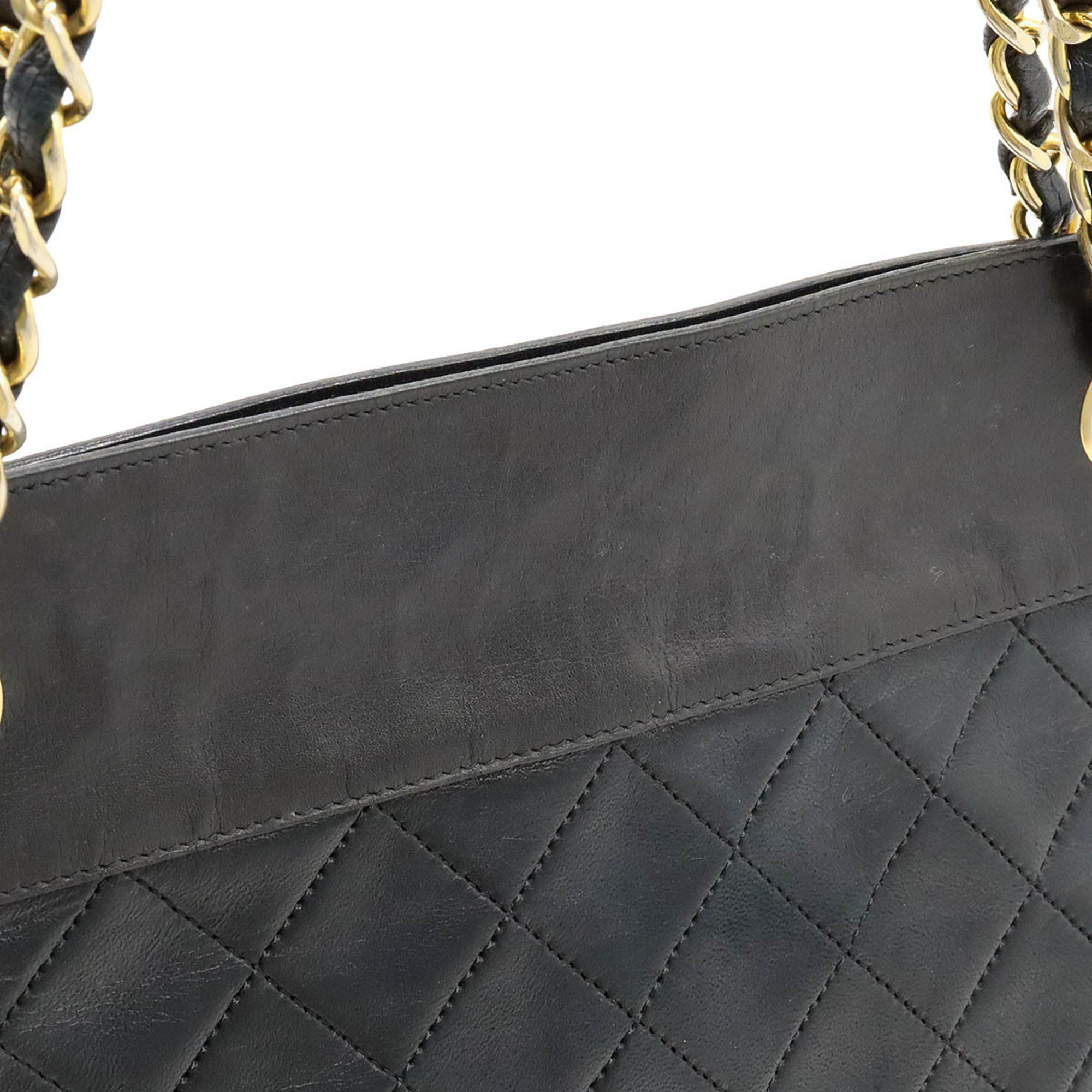 CHANEL Matelasse Tote Bag Chain Shoulder Leather Black