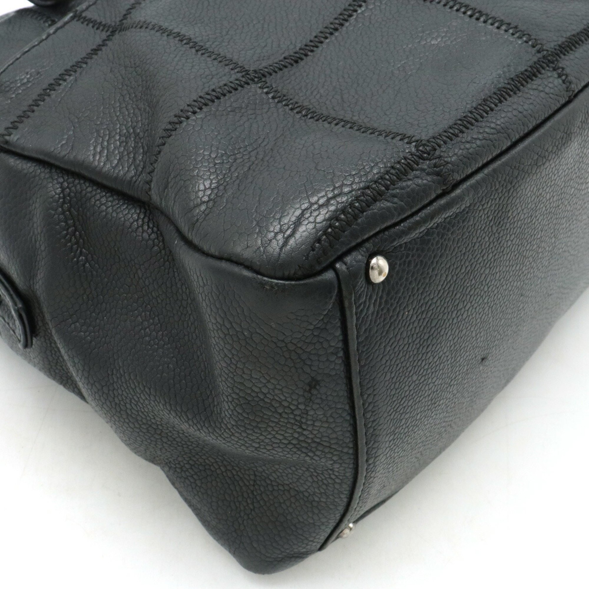 CHANEL Chocolate Bar Ultra Stitch Boston Tote Bag Shoulder Leather Black