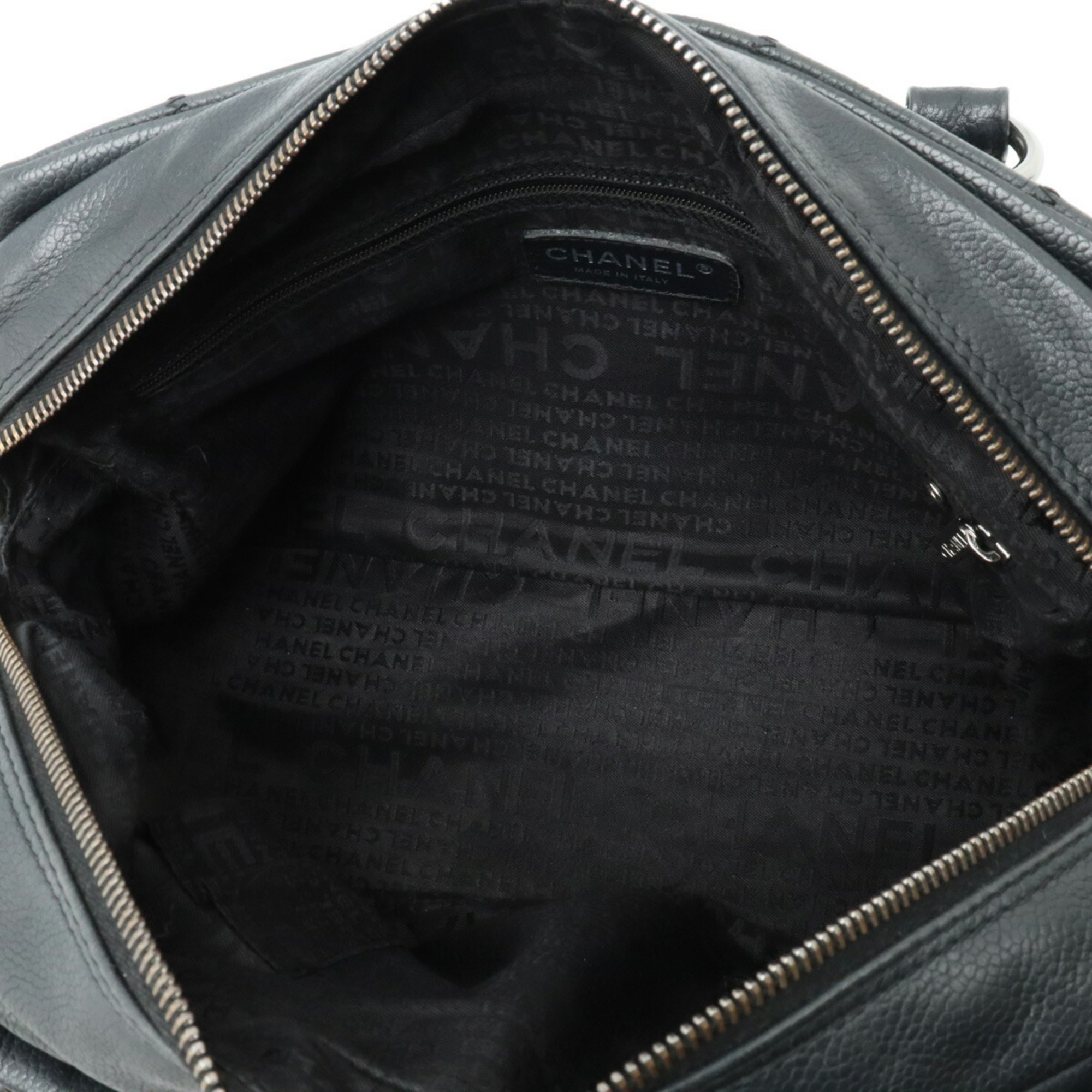 CHANEL Chocolate Bar Ultra Stitch Boston Tote Bag Shoulder Leather Black