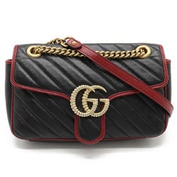 GUCCI GG Marmont Chain Shoulder Bag Pochette Quilted Leather Black Red 443497