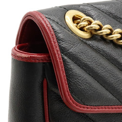 GUCCI GG Marmont Chain Shoulder Bag Pochette Quilted Leather Black Red 443497