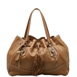Prada Tassel Tote Bag Handbag Brown Leather Women's PRADA